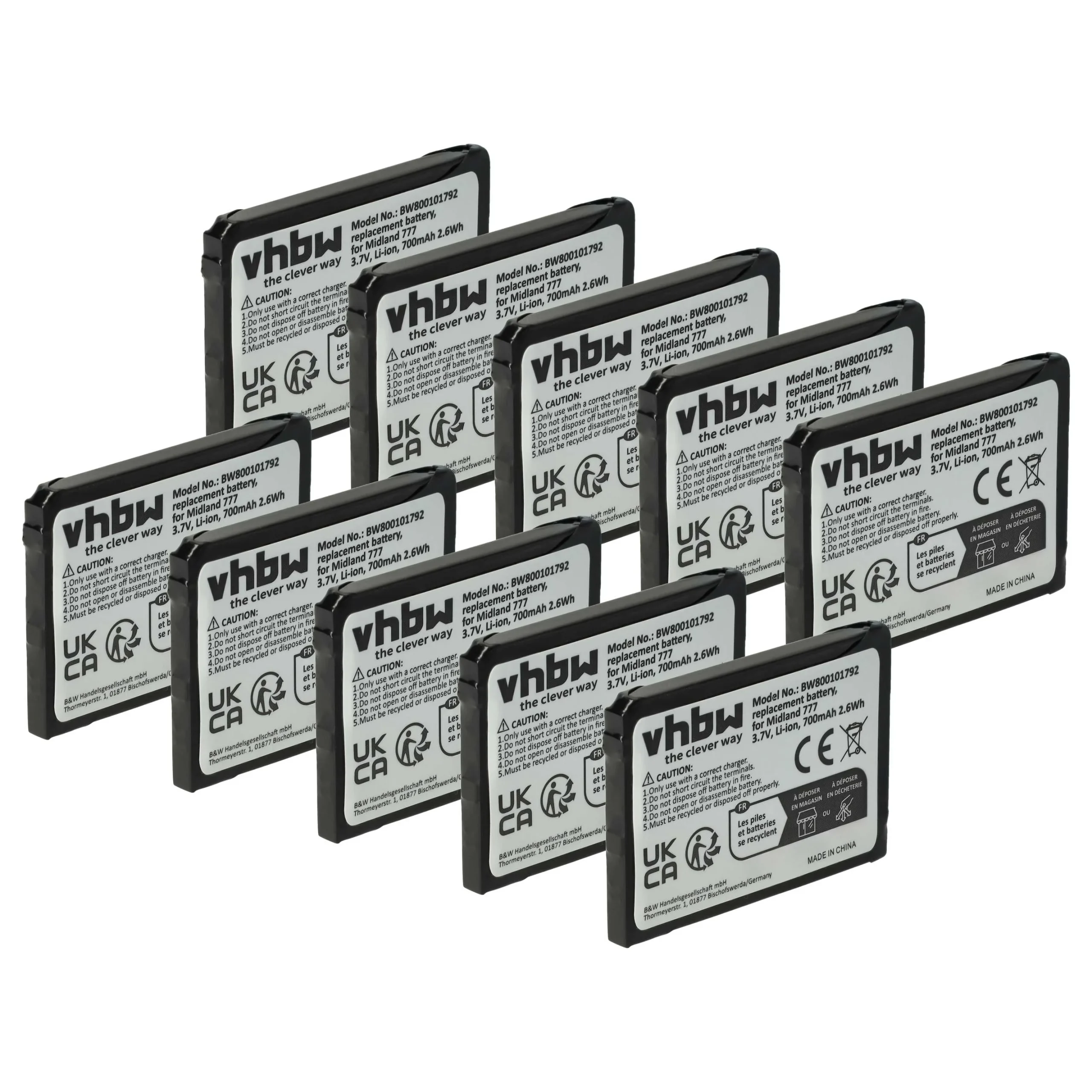 10x Batteries remplace Alan FB-777 pour radio talkie-walkie Midland- 700mAh 3,7V Li-ion