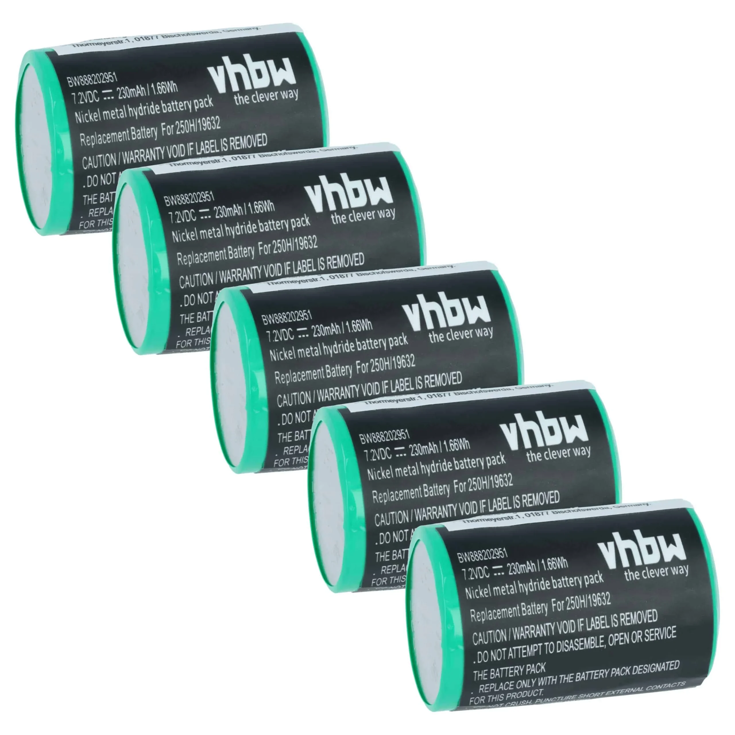 Batterie (5 pcs.) remplace Servox 19632 pour appareil médical Servox - 230mAh 7,2V NiMH