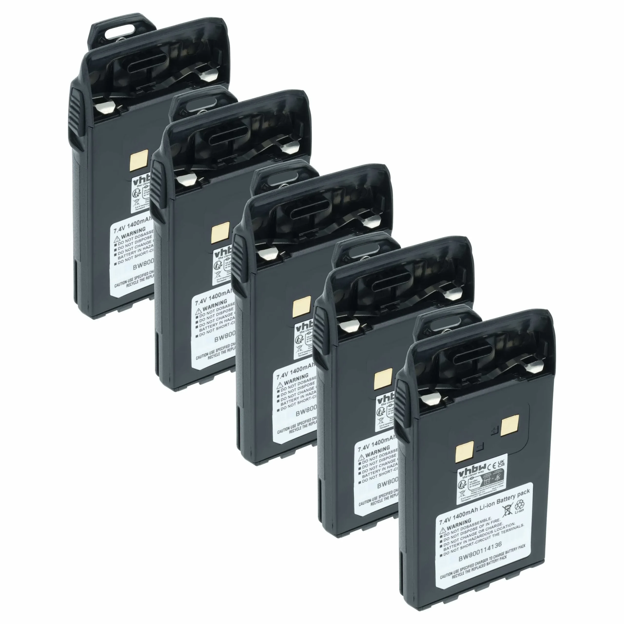 5x Batteries remplace BLO-004, BLO-007, BLO-001 pour radio talkie-walkie Maas- 1400mAh 7,4V Li-ion