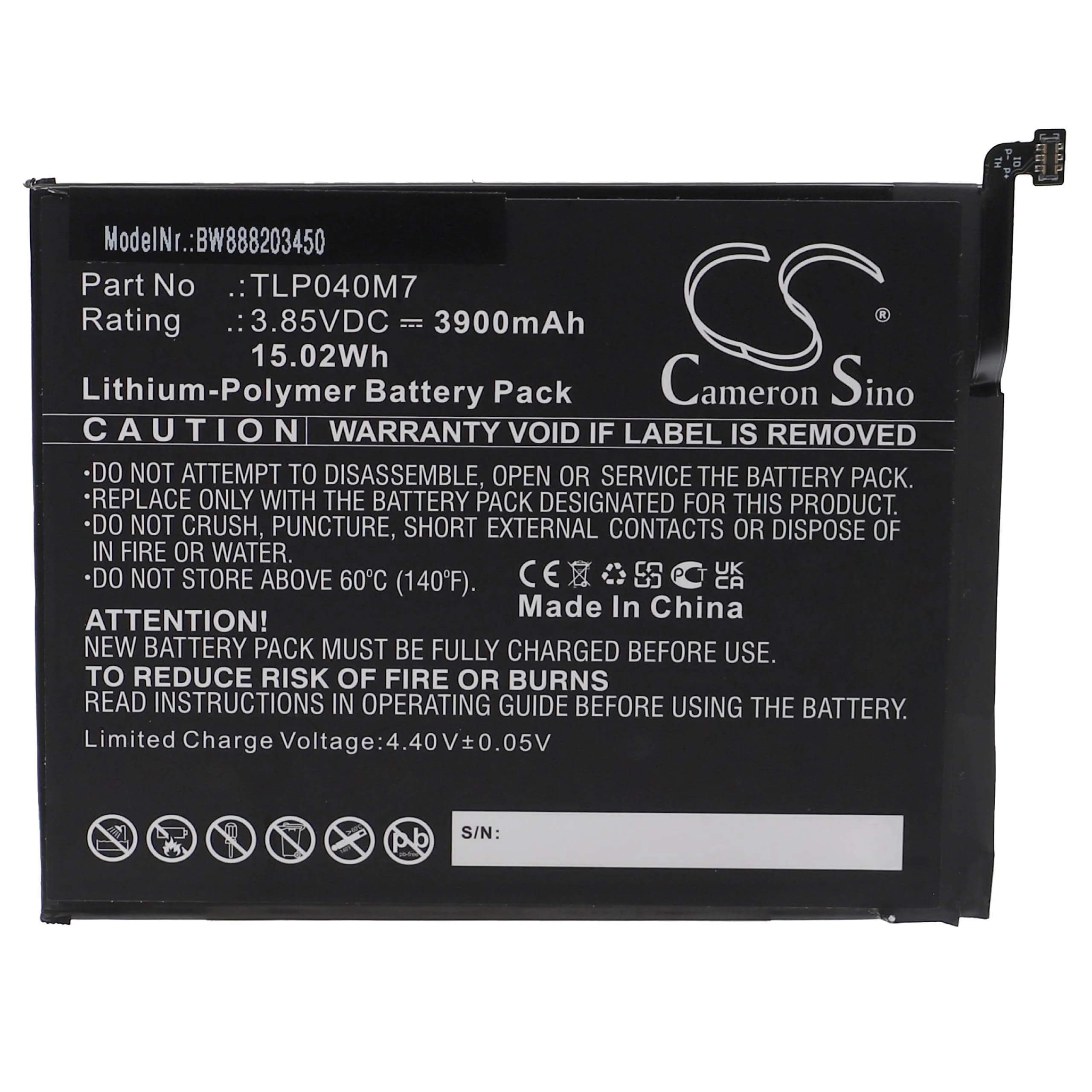 Batterie remplace Alcatel TLP040M1, TLP040M7 tablette - 3900mAh 3,85V Li-polymère