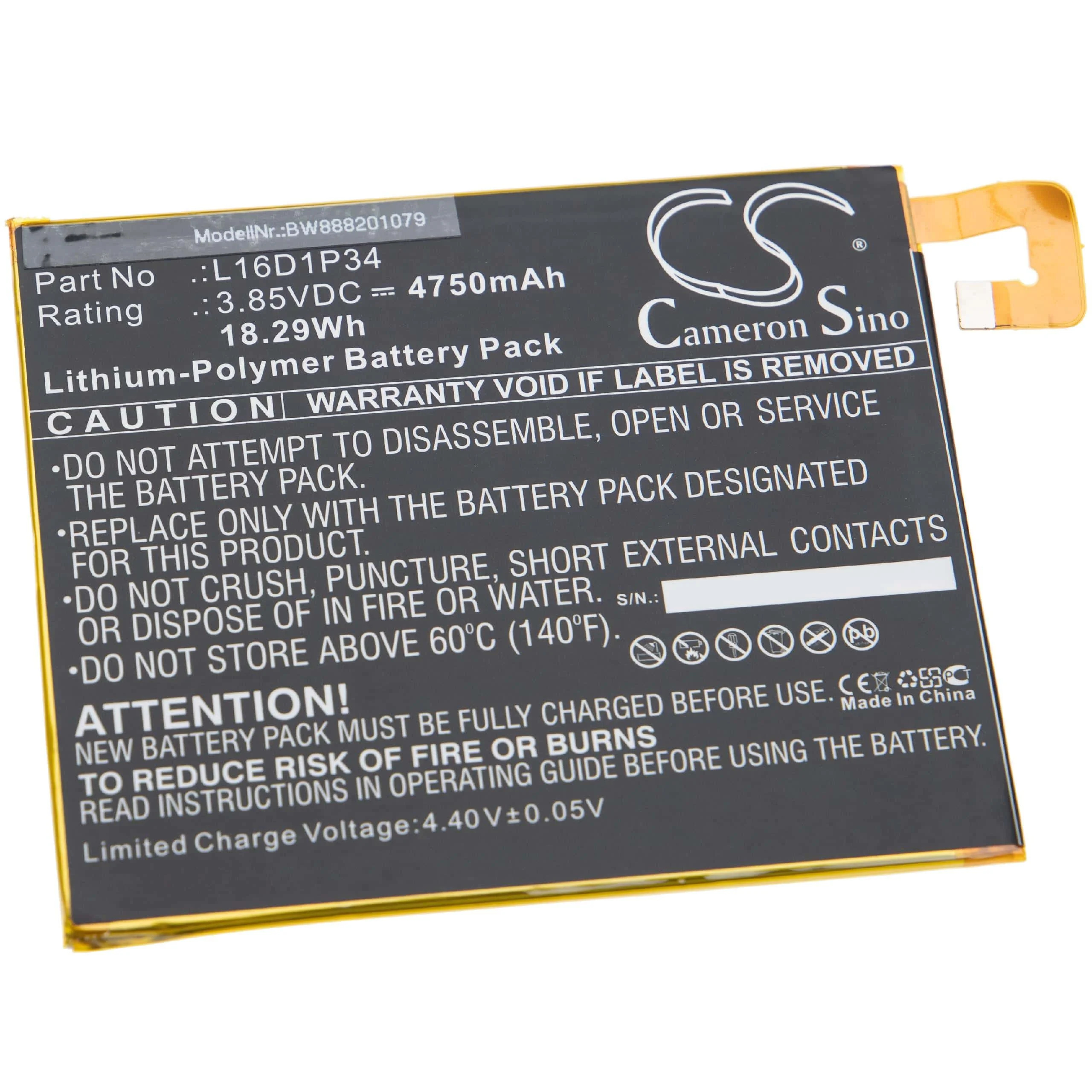 Batterie remplace Lenovo L16D1P34 tablette - 4750mAh 3,85V Li-polymère