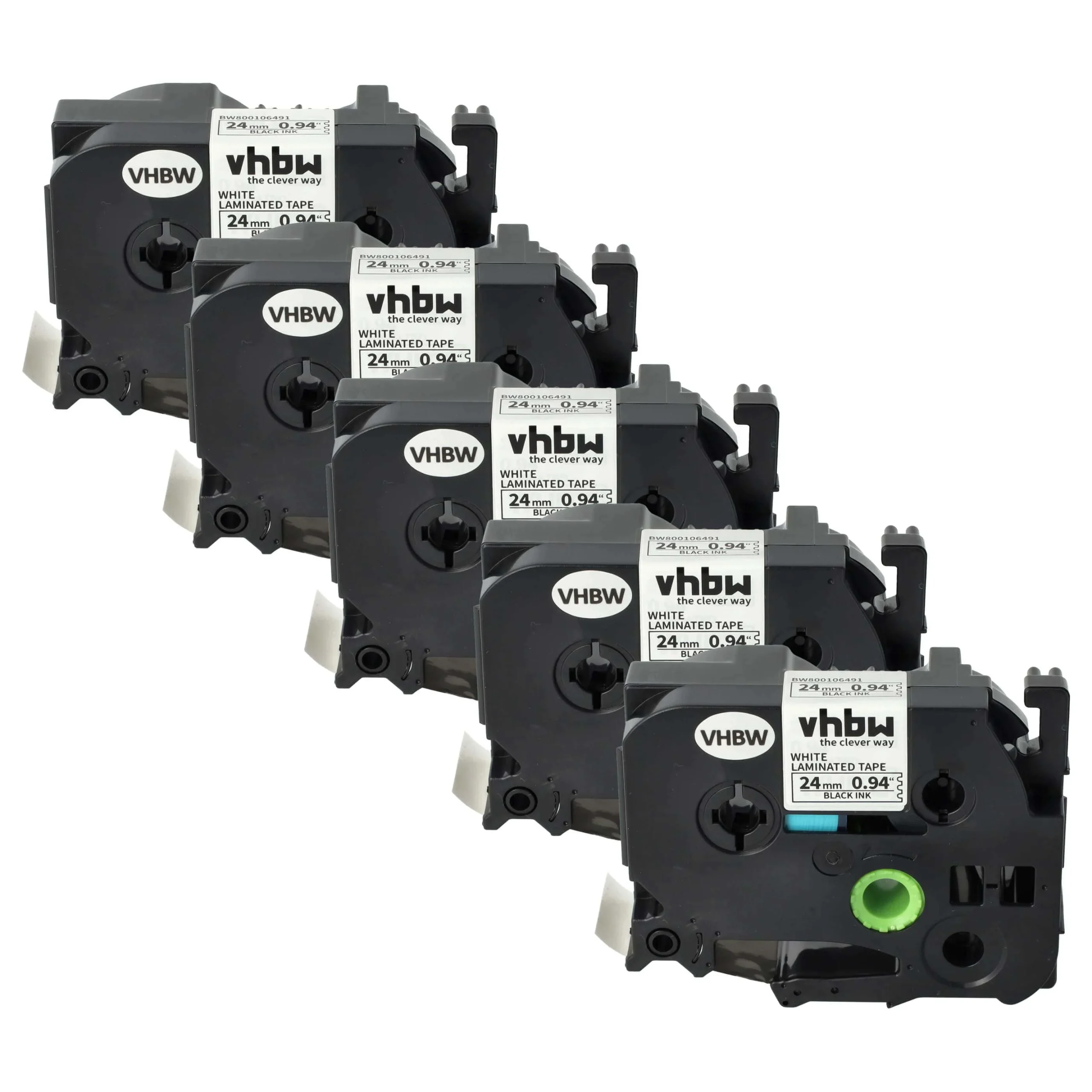 5x Cassettes à ruban remplacent Brother TZ-251, TZE-251 - 24mm lettrage Noir ruban Blanc, plastique