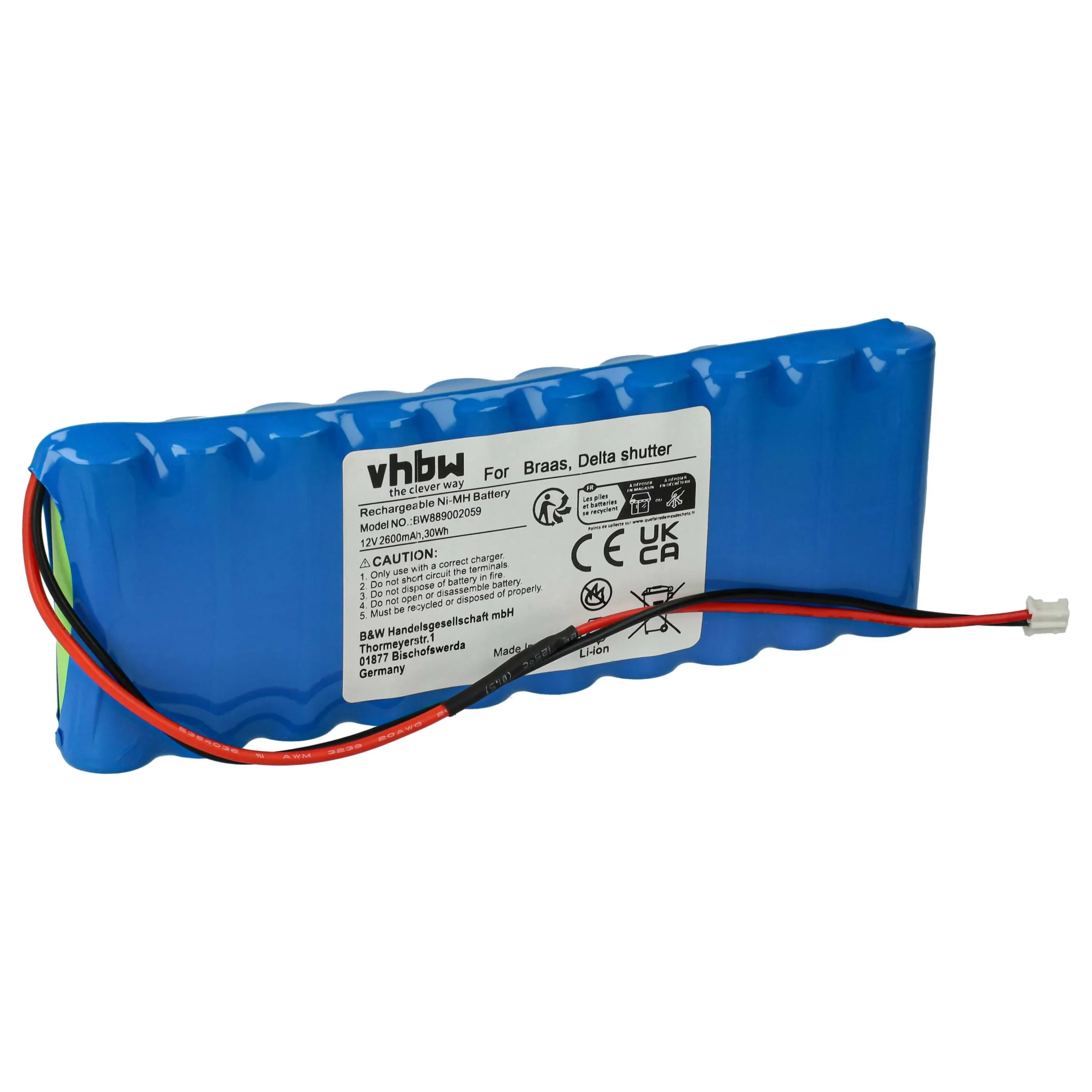 Batterie pour motorisation de volet, porte, portail Baier, Delta, Braas - 2600mAh 12V NiMH