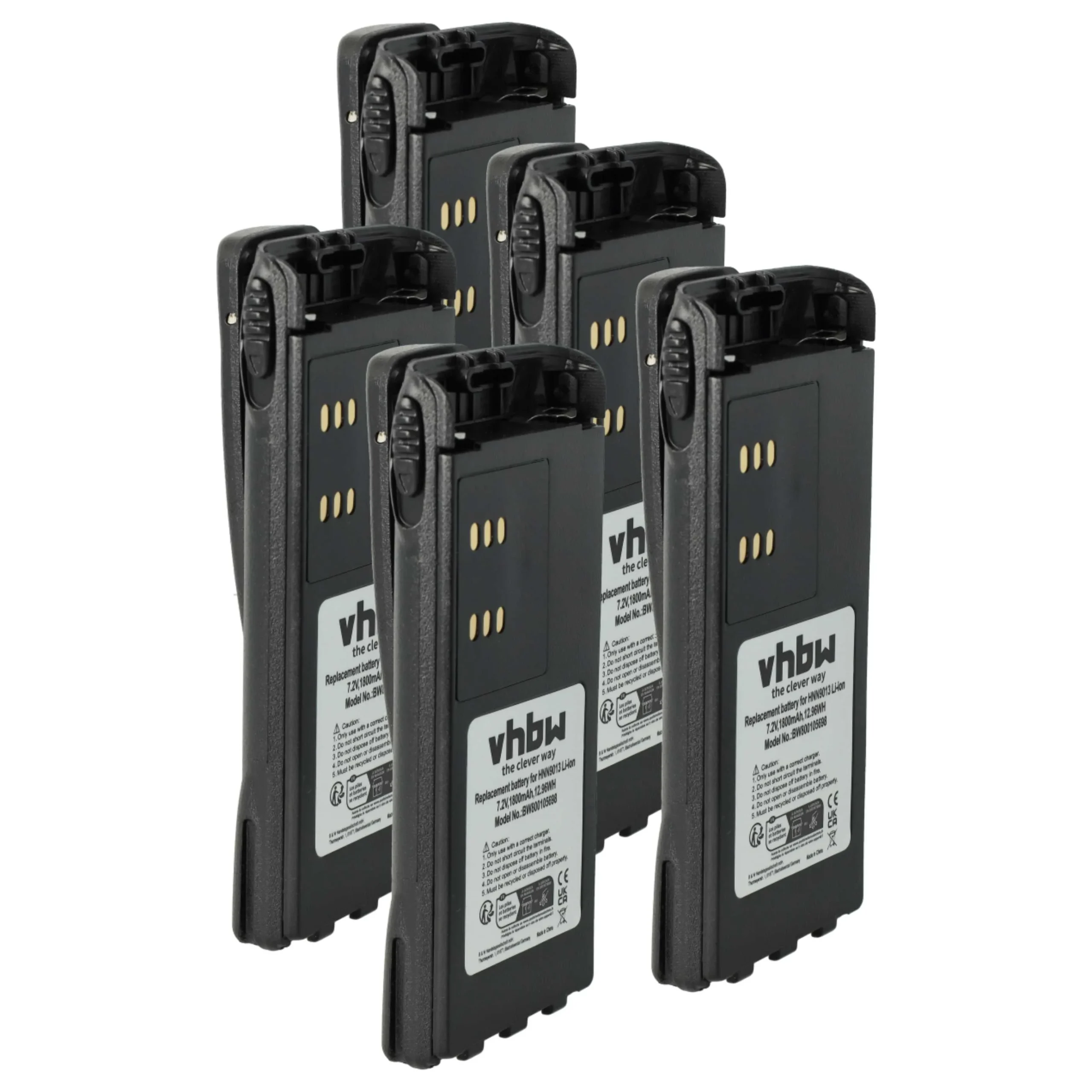 5x Batteries remplace Motorola HMNN4151, HMNN4154 pour radio talkie-walkie Motorola- 1800mAh 7,2V Li-ion