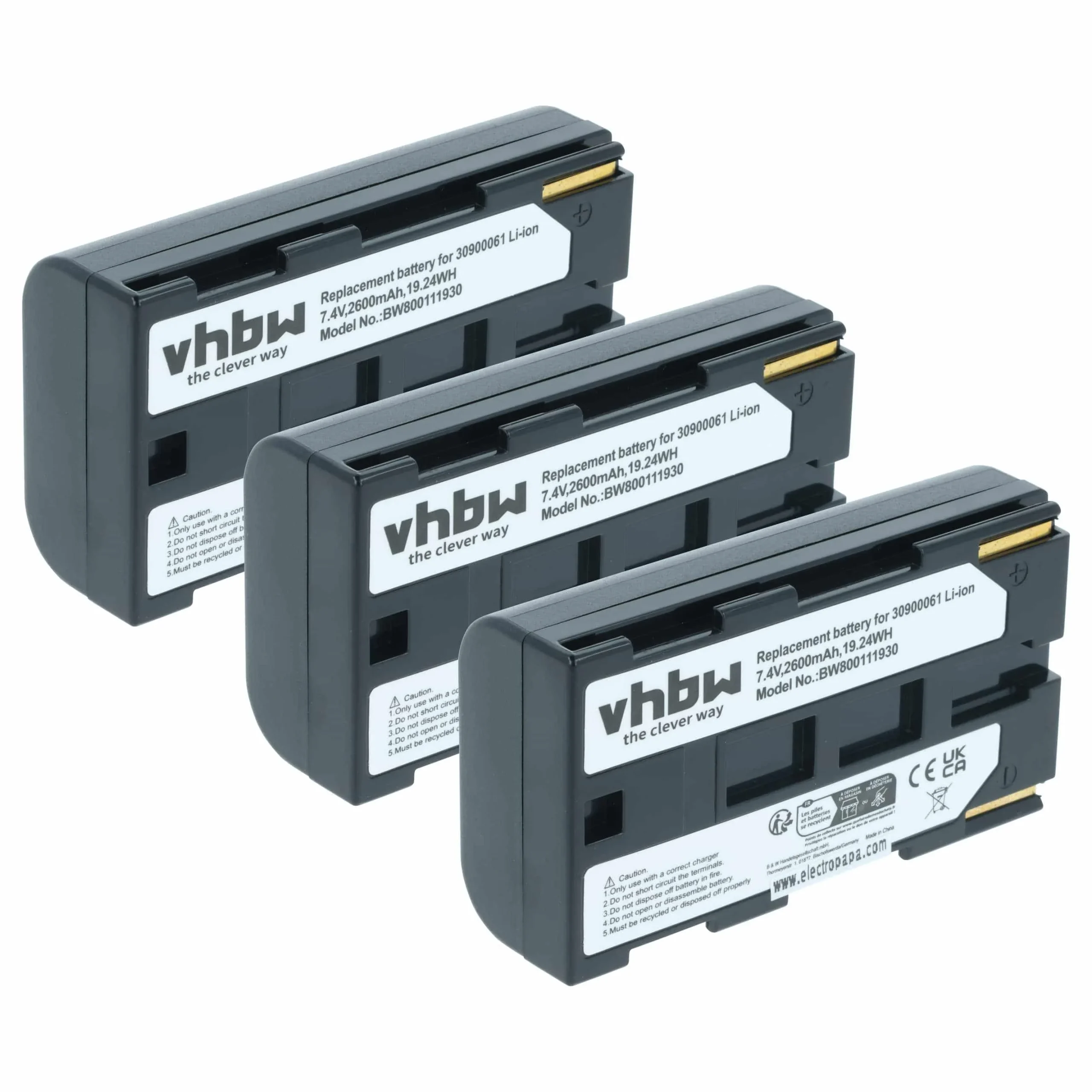 3x Batteries remplace Canon BP-911, BP-914, BP-915, BP-924 pour appareil photo Phase One- 2600mAh 7,2V Li-ion