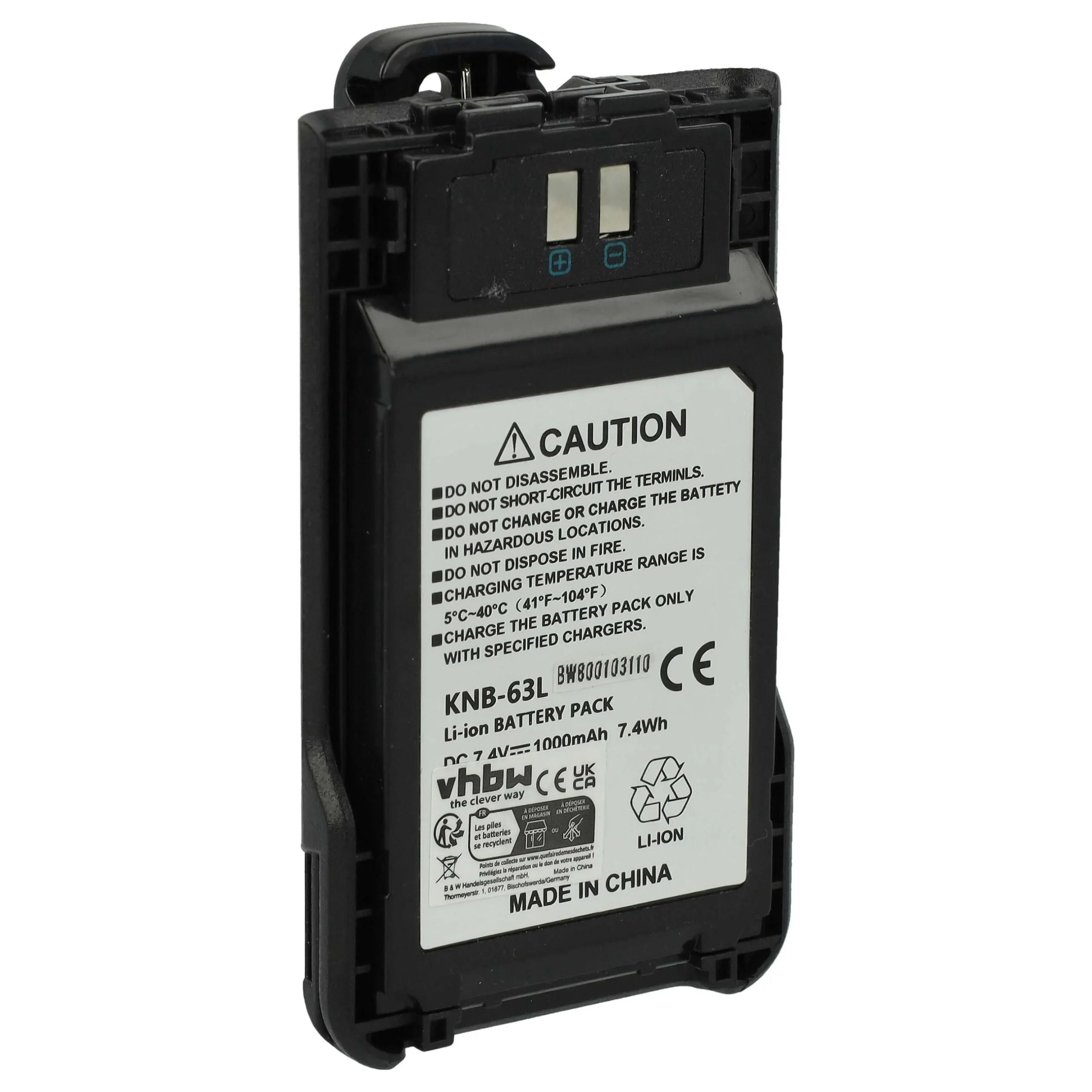 Batterie remplace Kenwood KNB-63L, KNB-65L pour radio talkie-walkie Kenwood- 1000mAh 7,4V Li-ion