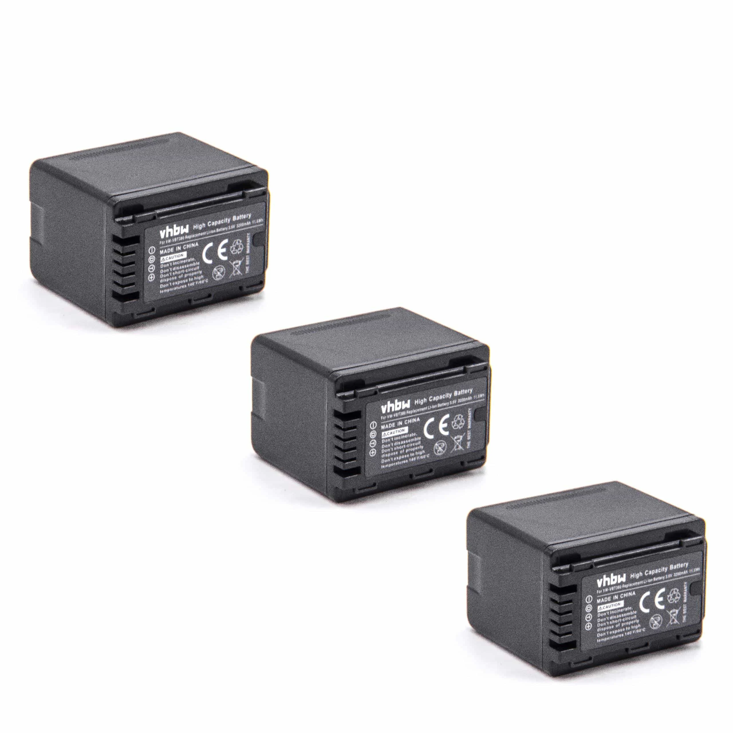 3x Batteries remplace Panasonic VW-VBK180, VW-VBK360 pour caméscope Panasonic- 3200mAh 3,6V Li-ion avec puce