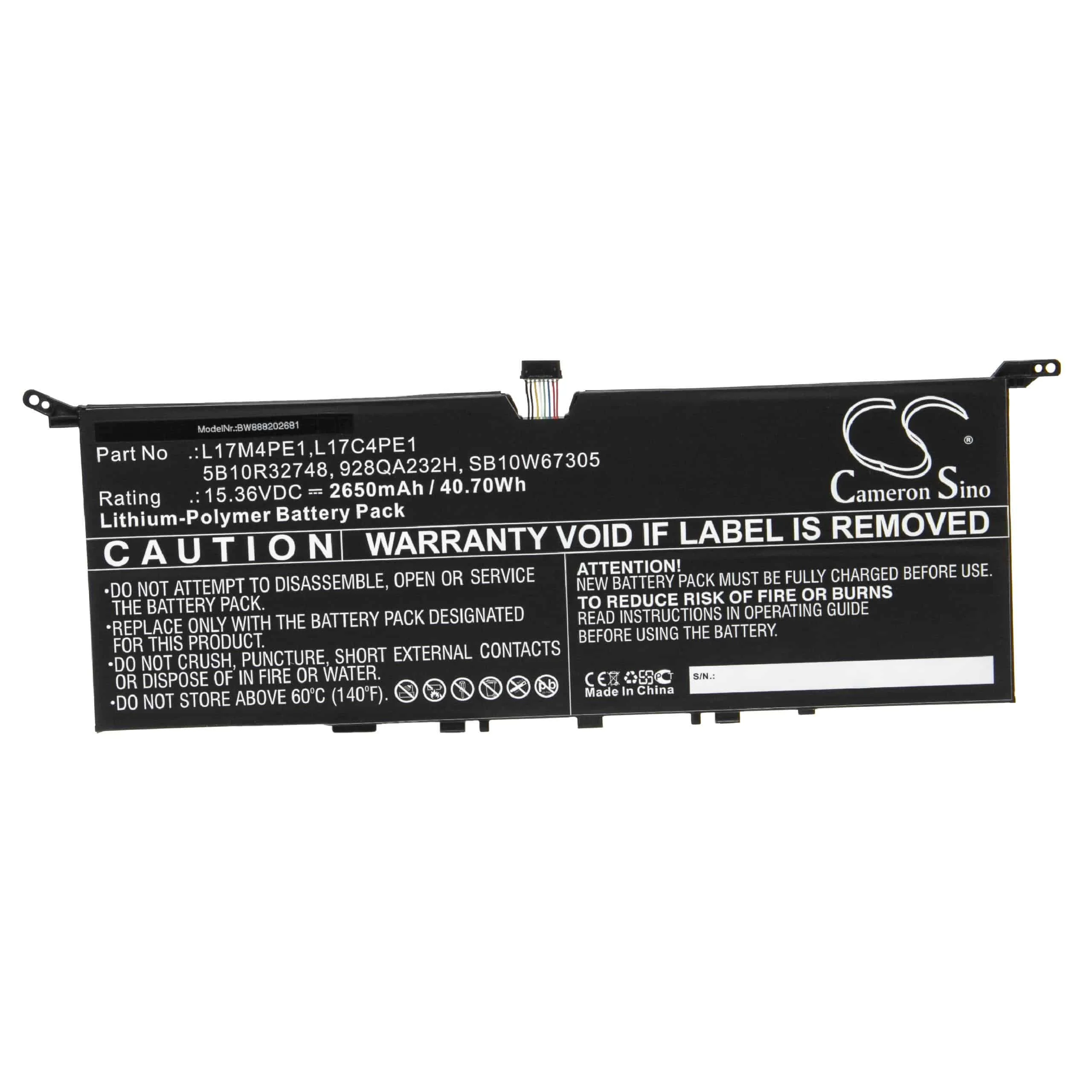 Batterie remplace Lenovo 5B10R32748, 928QA232H pour ordinateur portable Lenovo- 2650mAh 15,36V Li-polymère