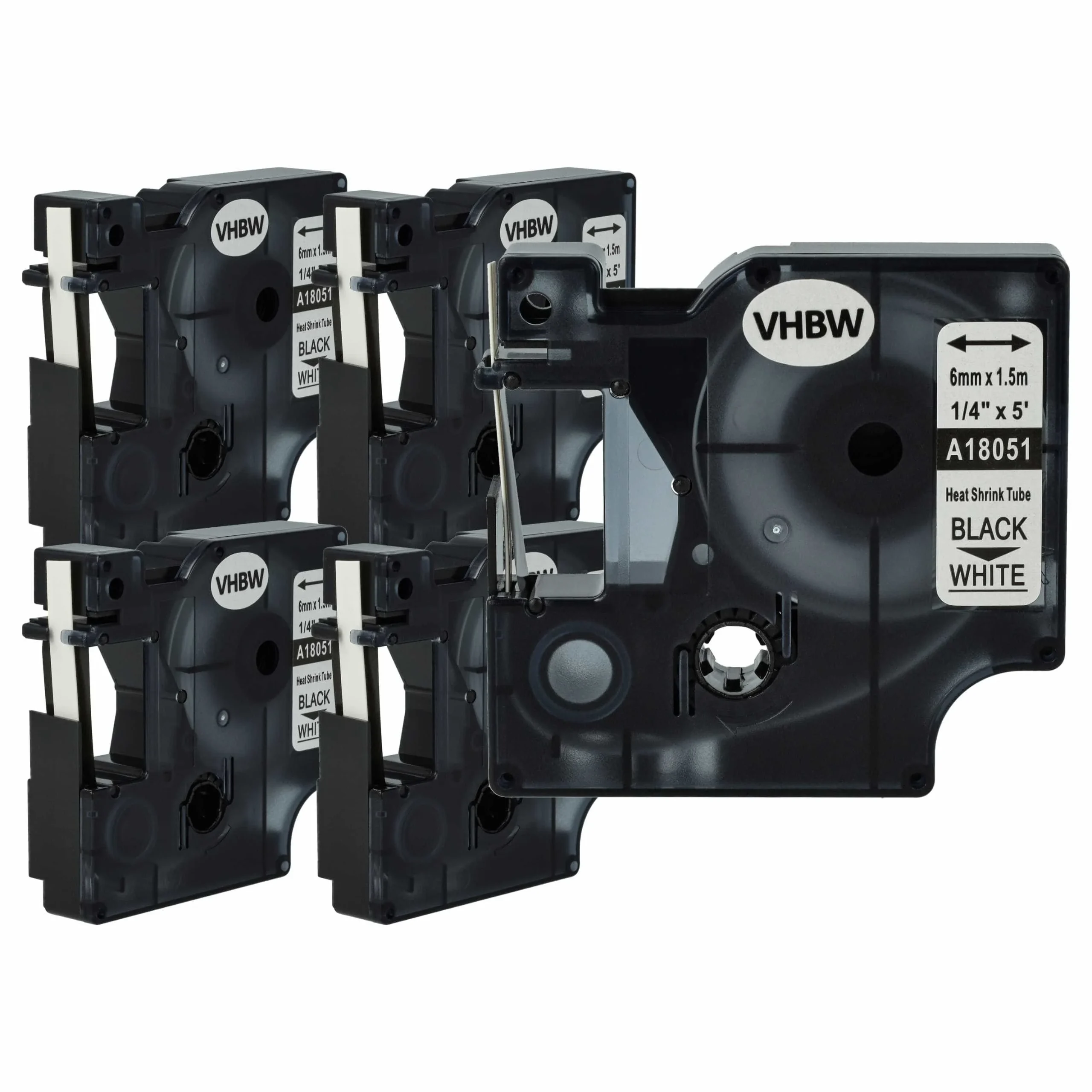 5x Cassettes à ruban remplacent Dymo 18051 - lettrage Noir ruban Blanc, plastique, thermorétractable, 6 mm