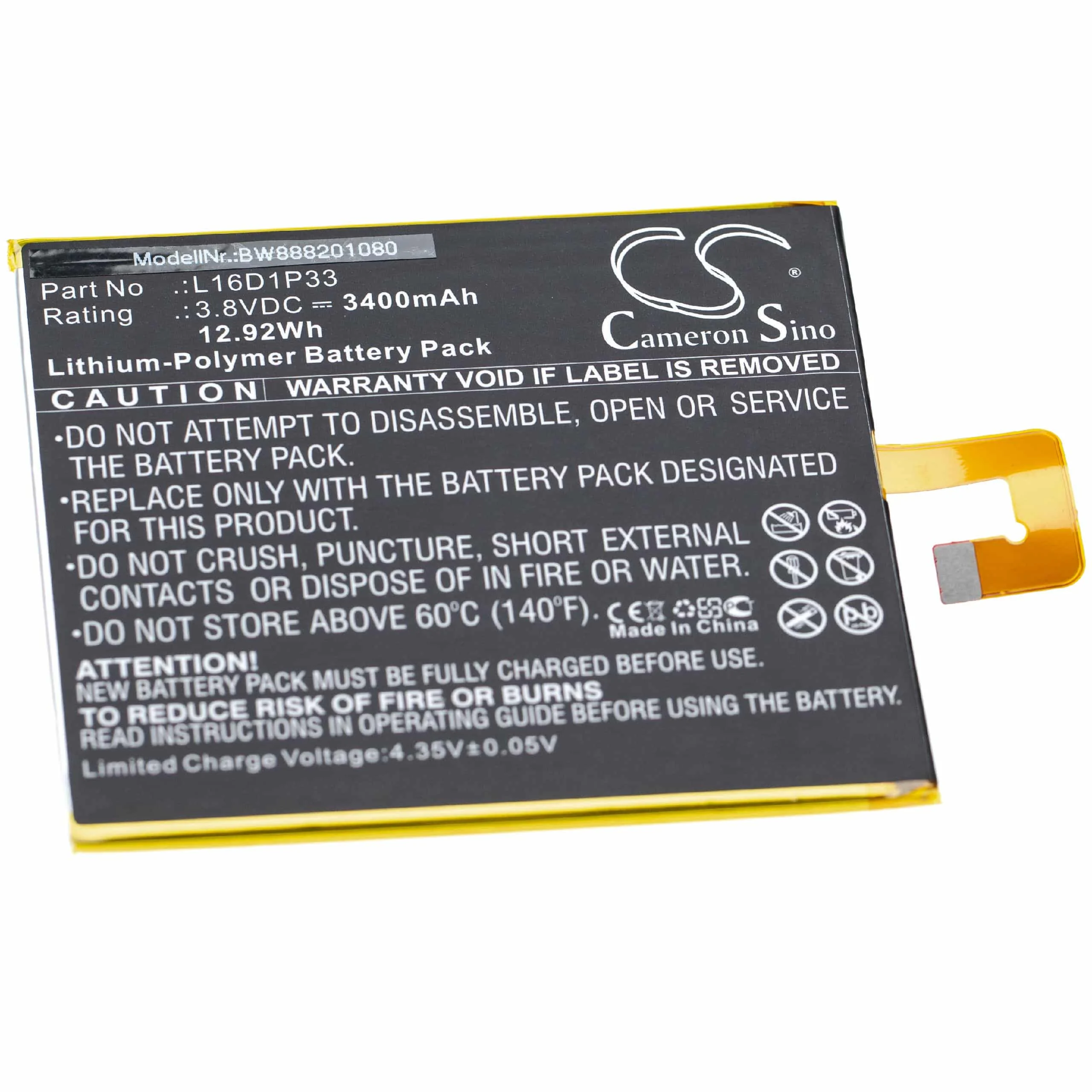 Batterie remplace Lenovo L16D1P33 tablette - 3400mAh 3,8V Li-polymère