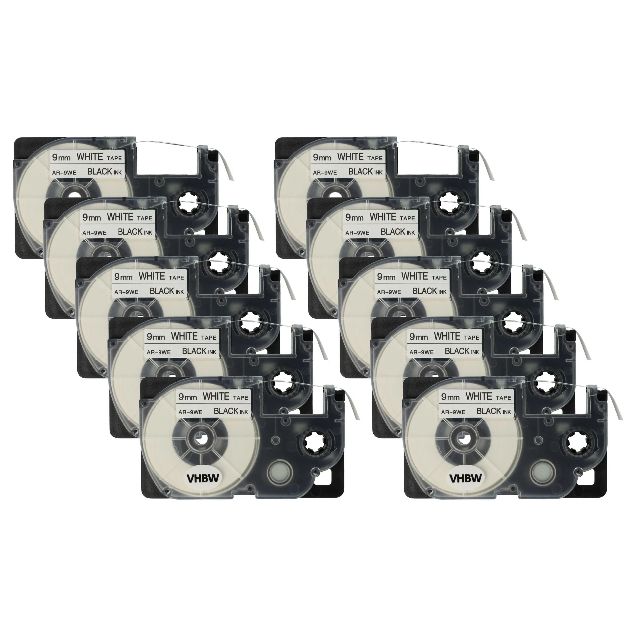 10x Cassettes à ruban remplacent Casio XR-9WE, XR-9WE1 - 9mm lettrage Noir ruban Blanc, plastique