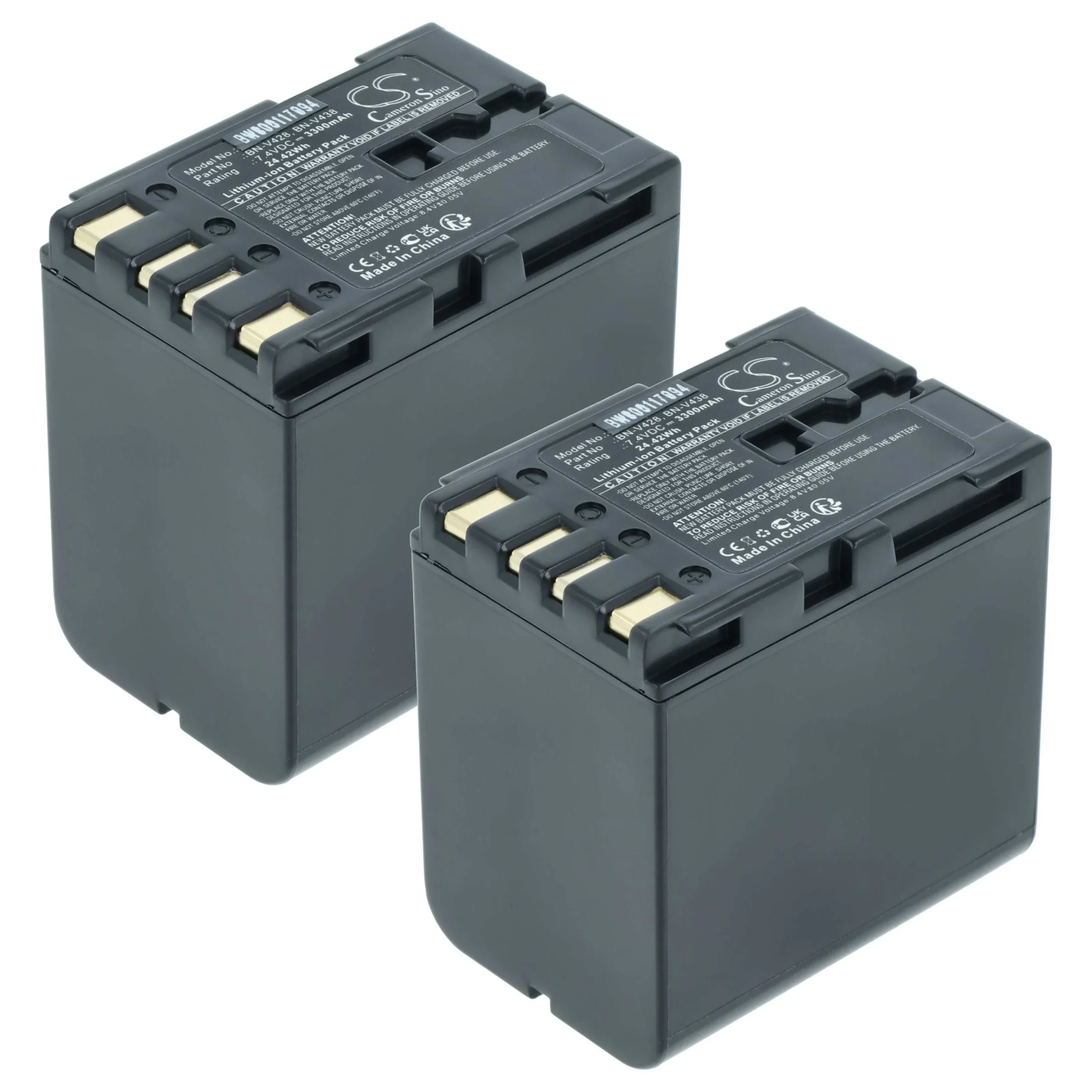 2x Batteries remplace JVC BN-V428U, BN-V428, BN-V438U, BN-V438 pour caméscope JVC- 3300mAh 7,4V Li-ion