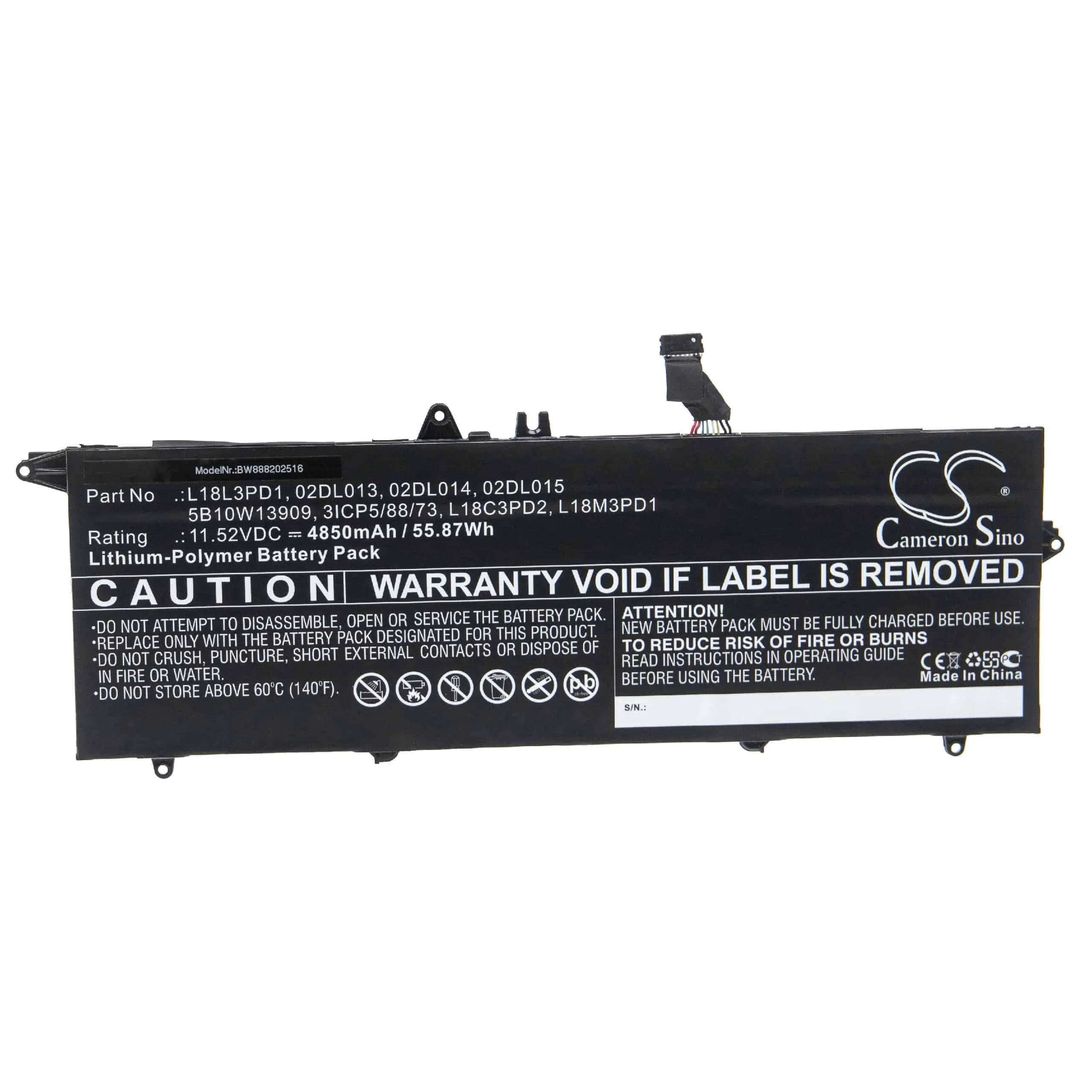 Batterie remplace Lenovo 02DL014, 02DL015, 02DL013 pour ordinateur portable Lenovo- 4850mAh 11,52V Li-polymère