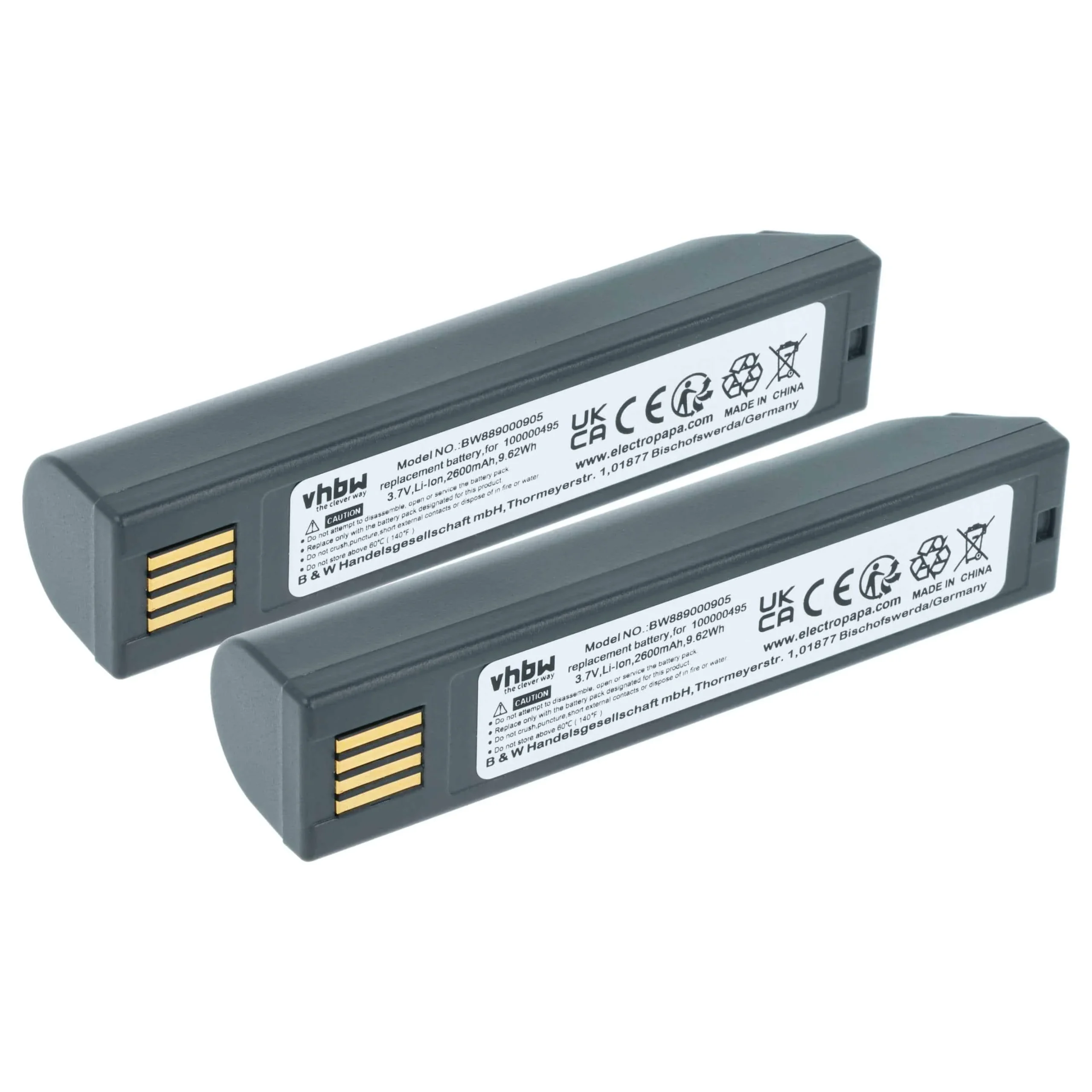 2x Batteries remplace Honeywell 013283, 100000495 pour scanner de code-barre Honeywell - 2600mAh 3,7V