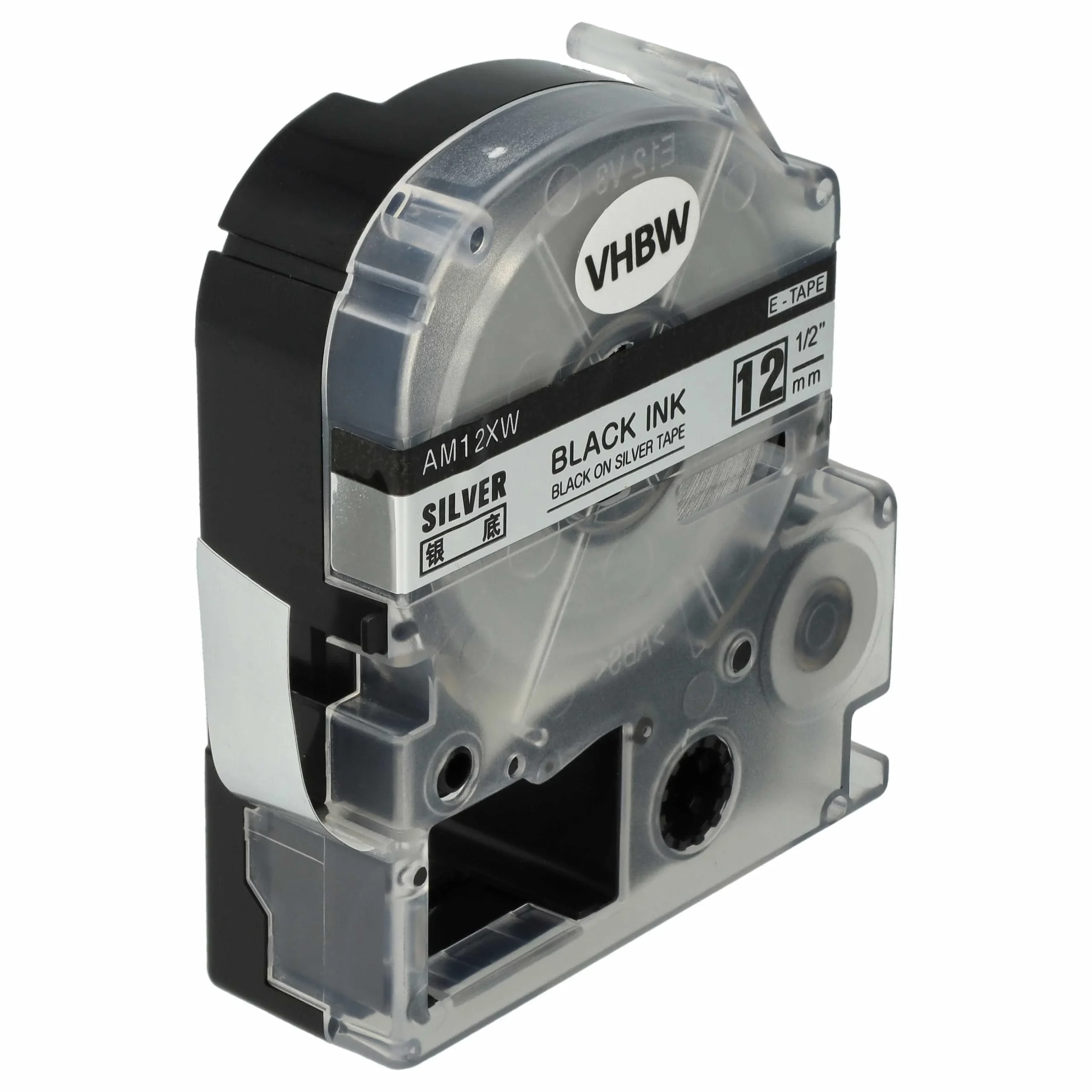 Cassette à ruban remplace Epson LC-4SBM - 12mm lettrage Noir ruban Argent, plastique