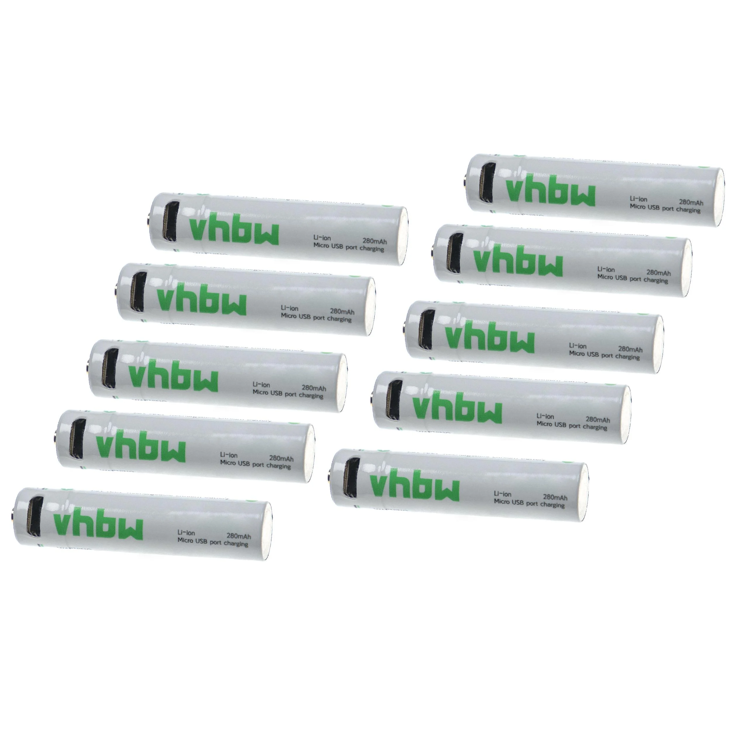 vhbw 10x Piles rechargeables AAA micro - Avec prise micro-USB, 280 mAh, 1,5 V, Li-ion