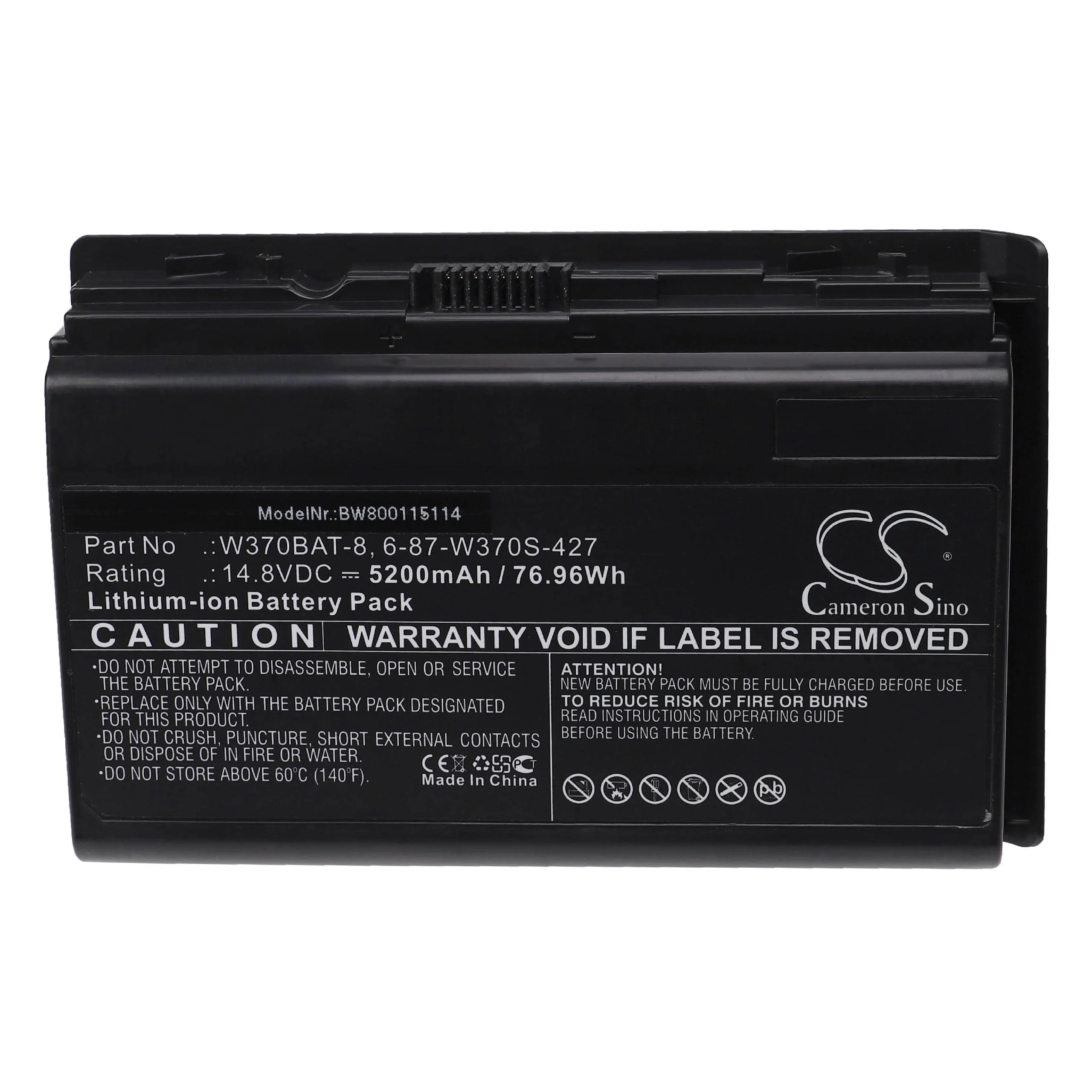 Batterie remplace 6-87-W370S-427 pour ordinateur portable Clevo / Eurocom- 5200mAh 14,8V Li-ion, noir