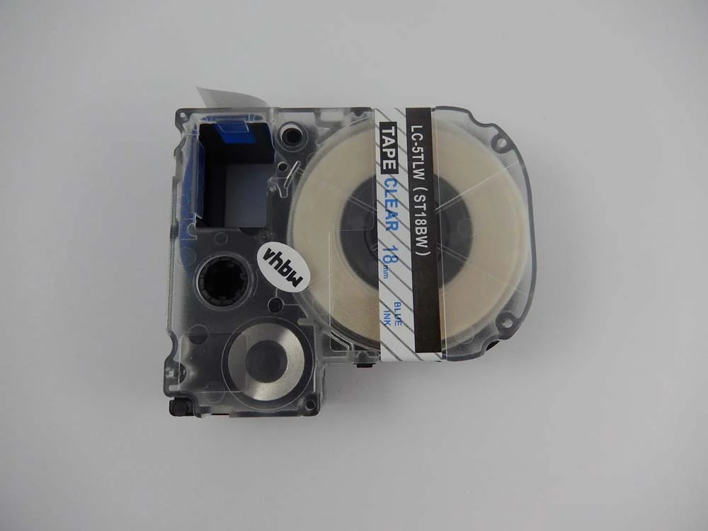 Cassette à ruban remplace Epson LC-5TLW - 18mm lettrage Bleu ruban Transparent, plastique