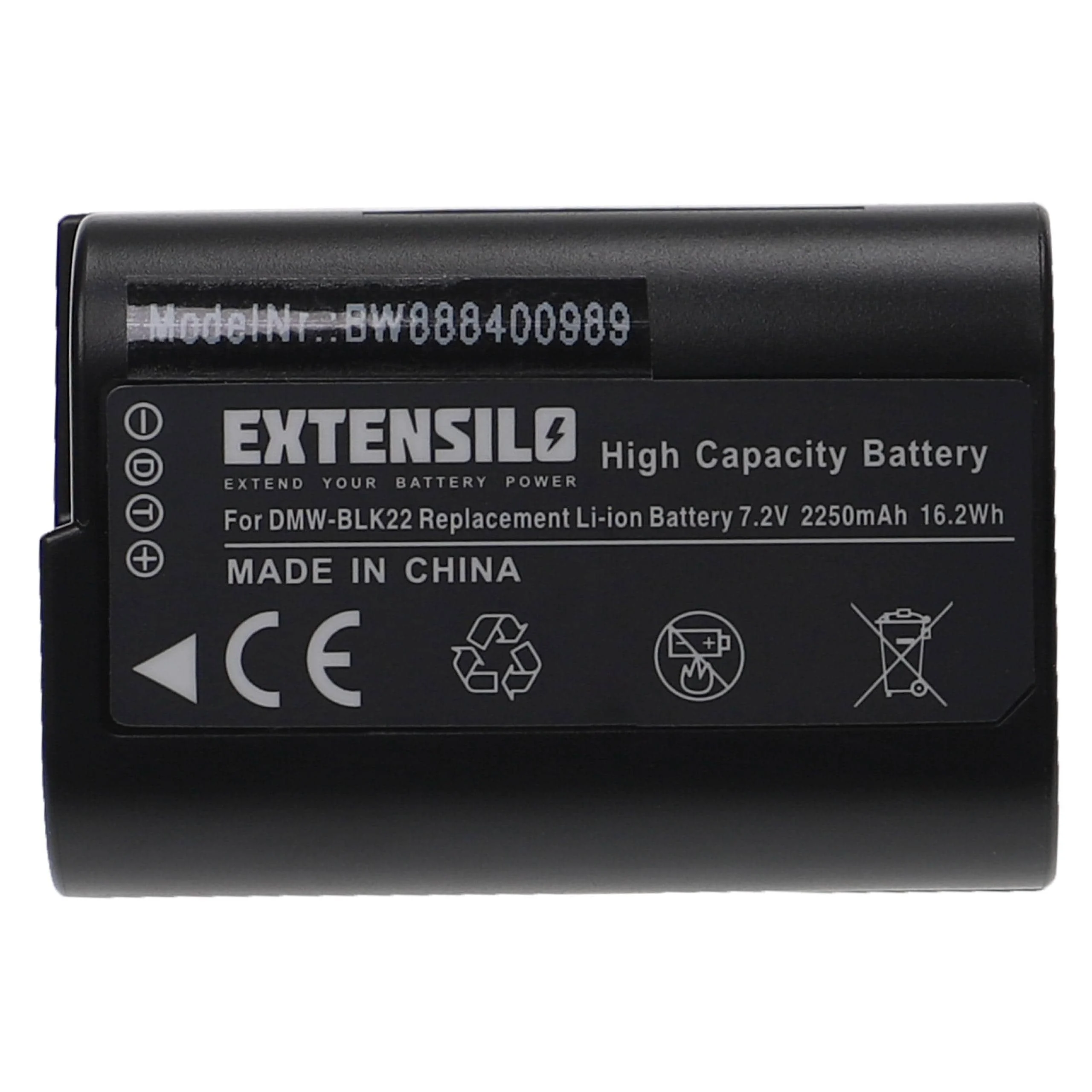 Batterie remplace Panasonic DMW-BLK22, DMW-BLK22 pour appareil photo Panasonic- 2250mAh 7,2V Li-ion