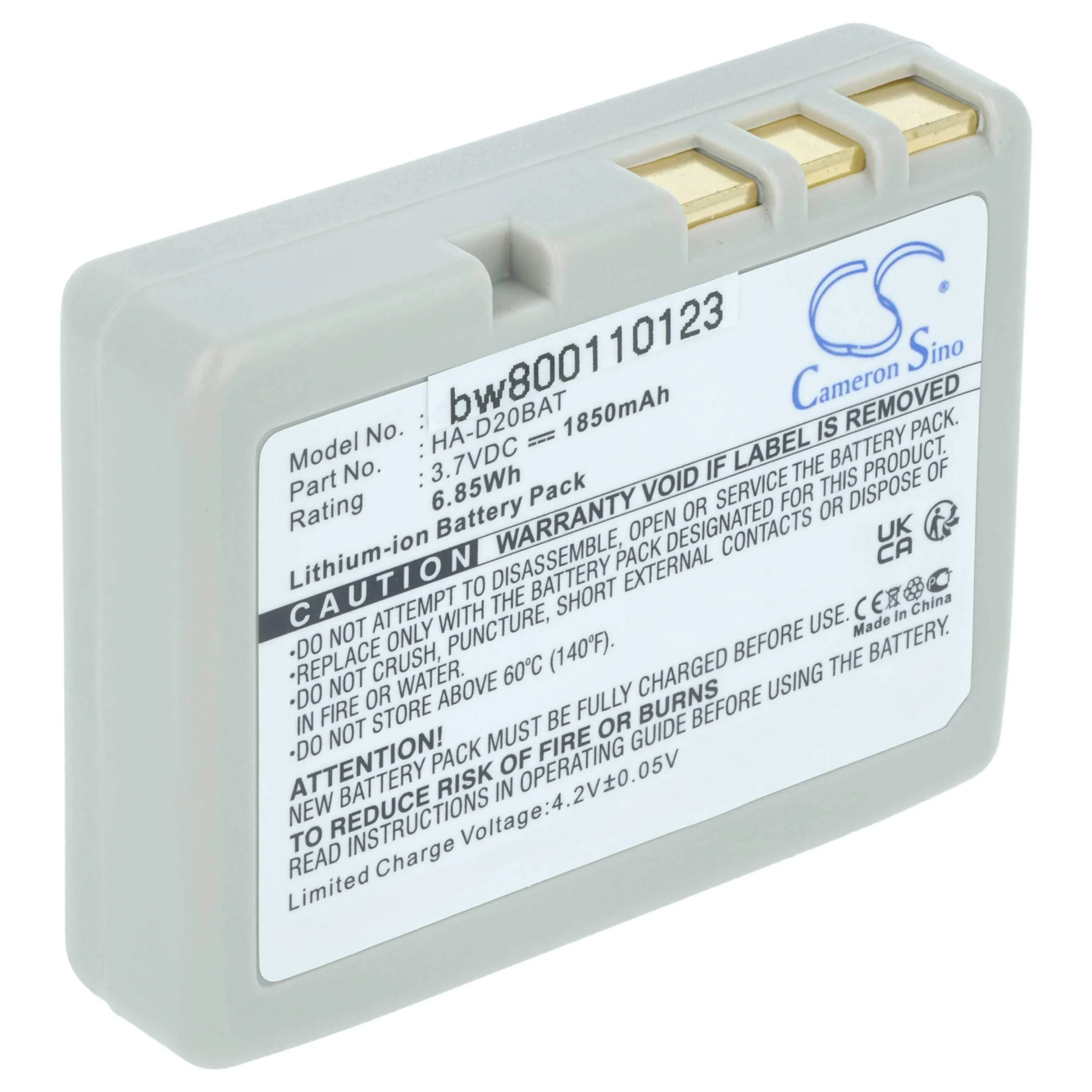 Batterie remplace Casio HA-020LBAT, CA60L4-G, CA60L1-G pour scanner de code-barre Casio - 1850mAh 3,7V