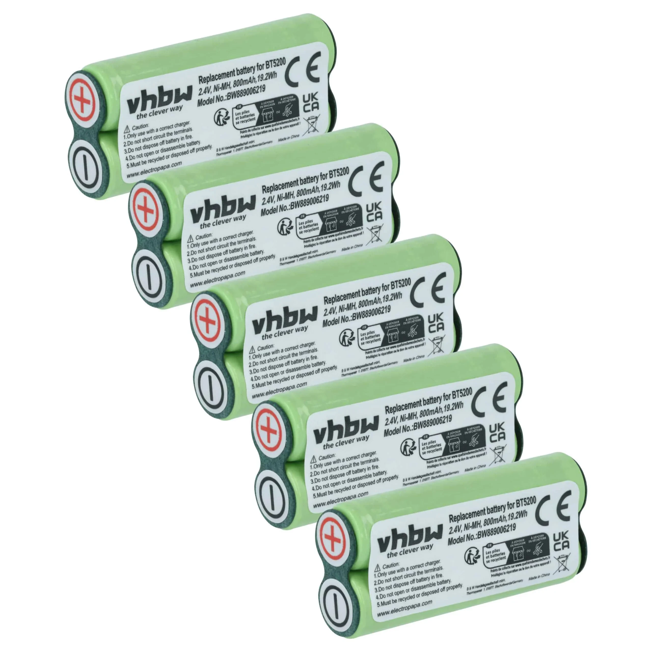 5x Batteries remplace Braun 31198189 pour rasoir électrique Philips - 800mAh 2,4V NiMH