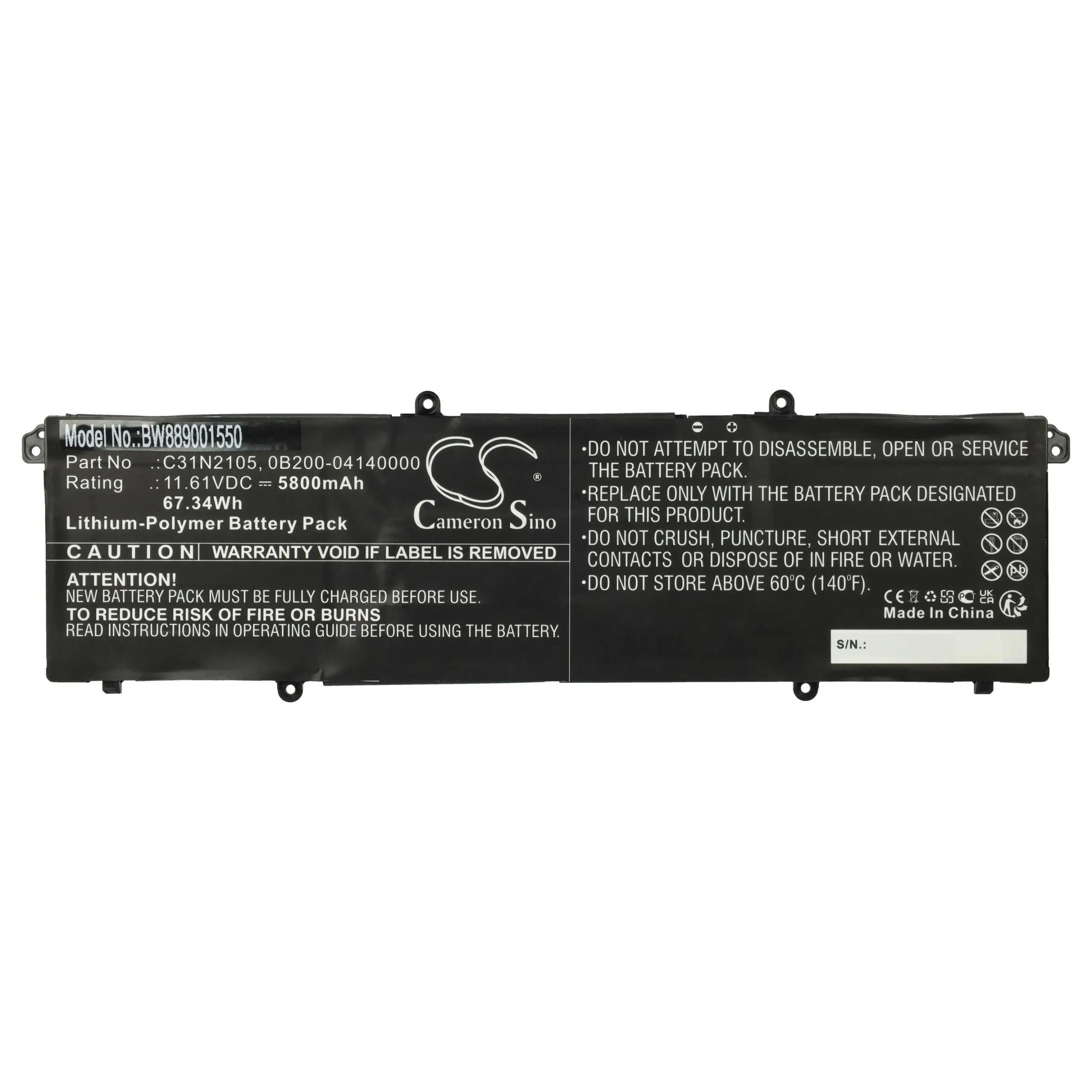 Batterie remplace Asus C31N2105, 0B200-04140000 pour ordinateur portable Asus- 5800mAh 11,61V Li-polymère