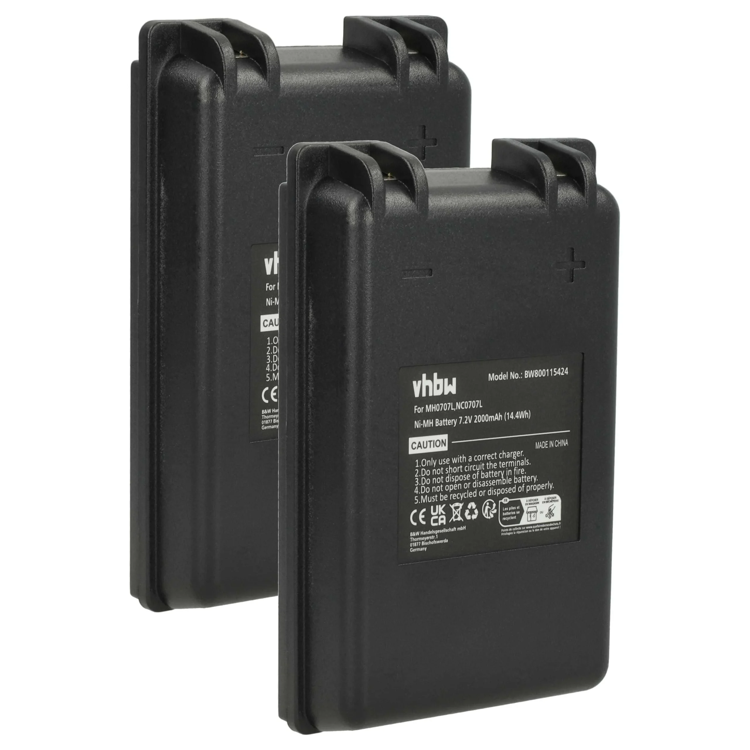Batterie (2 pièces) remplace Autec MH0707L, NC0707L - 2000mAh 7,2V NiMH
