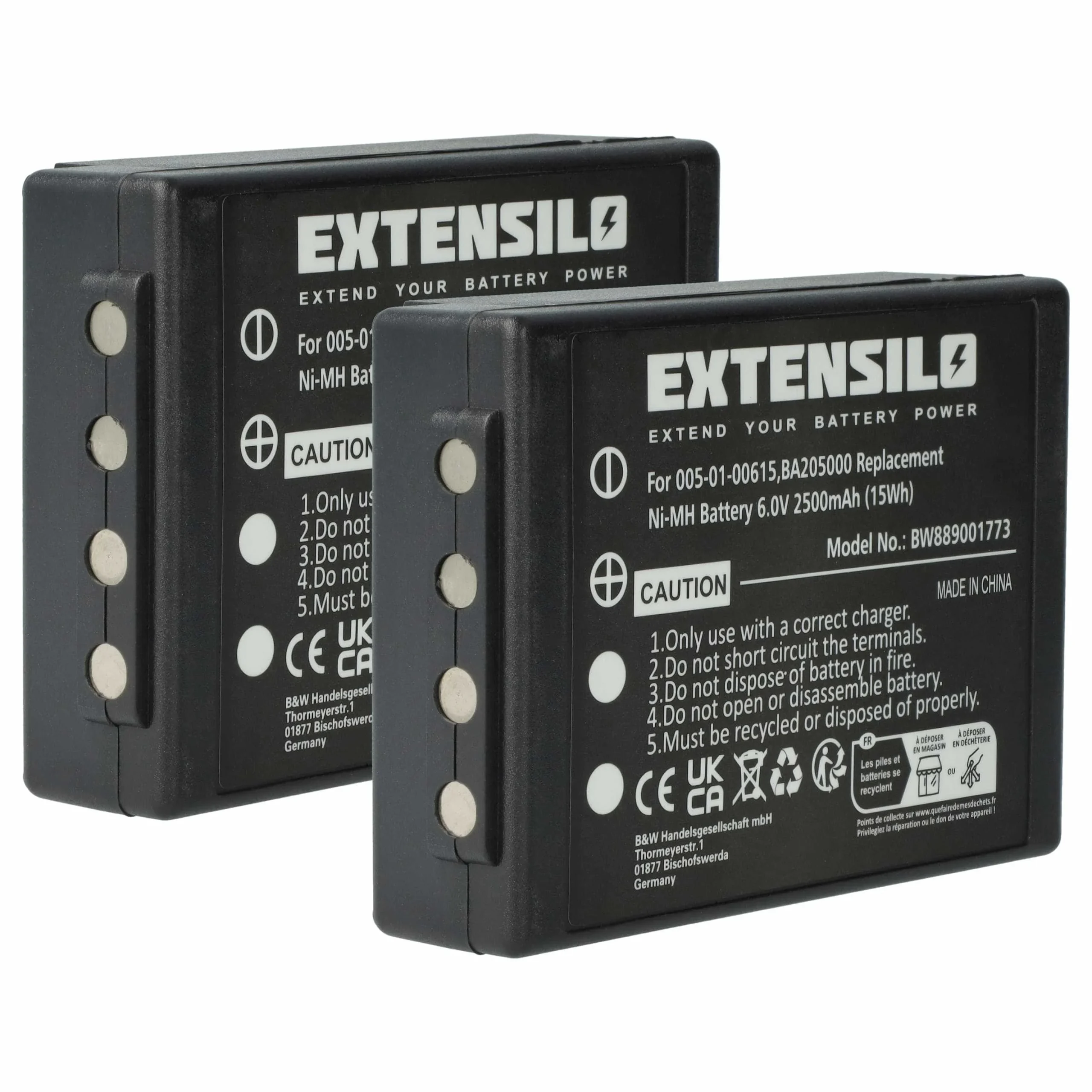 Batterie (2 pièces) remplace HBC 005-01-00615, BA205000, BA206000, BA206030, BA205030 - 2500mAh 6V NiMH