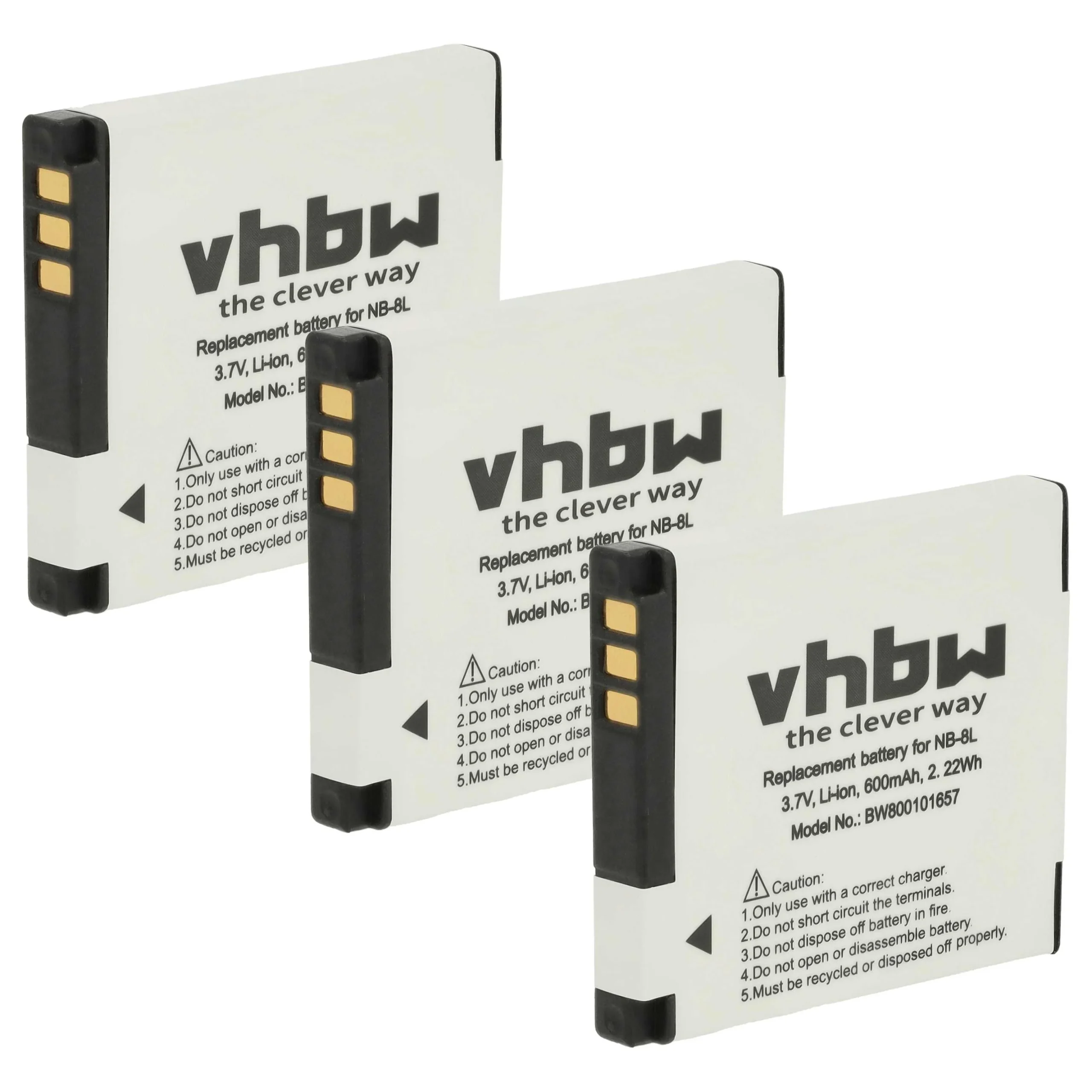 3x Batteries remplace Canon NB-8L pour appareil photo Canon- 600mAh 3,6V Li-ion