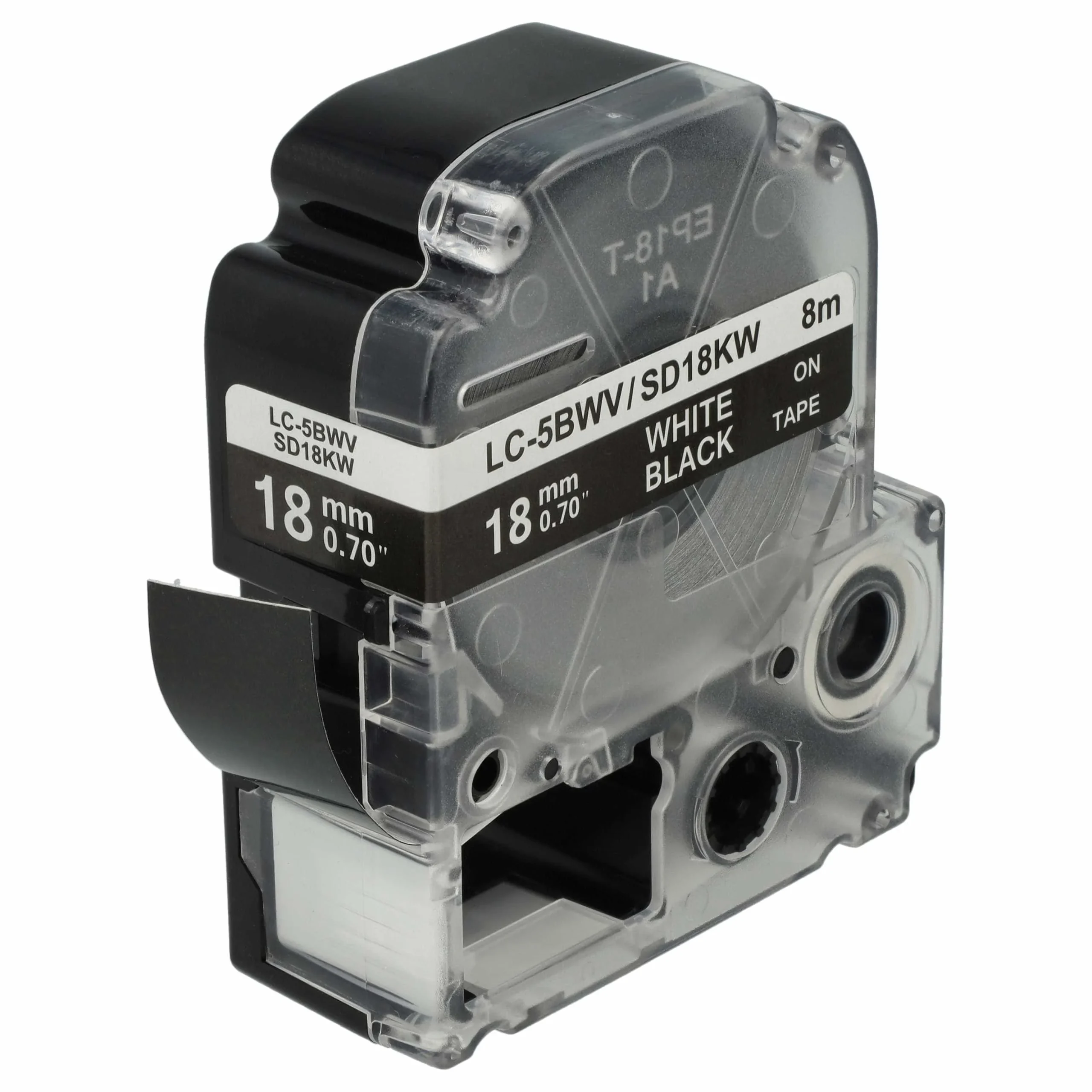 Cassette à ruban remplace Epson LC-5BWV - 18mm lettrage Blanc ruban Noir, plastique