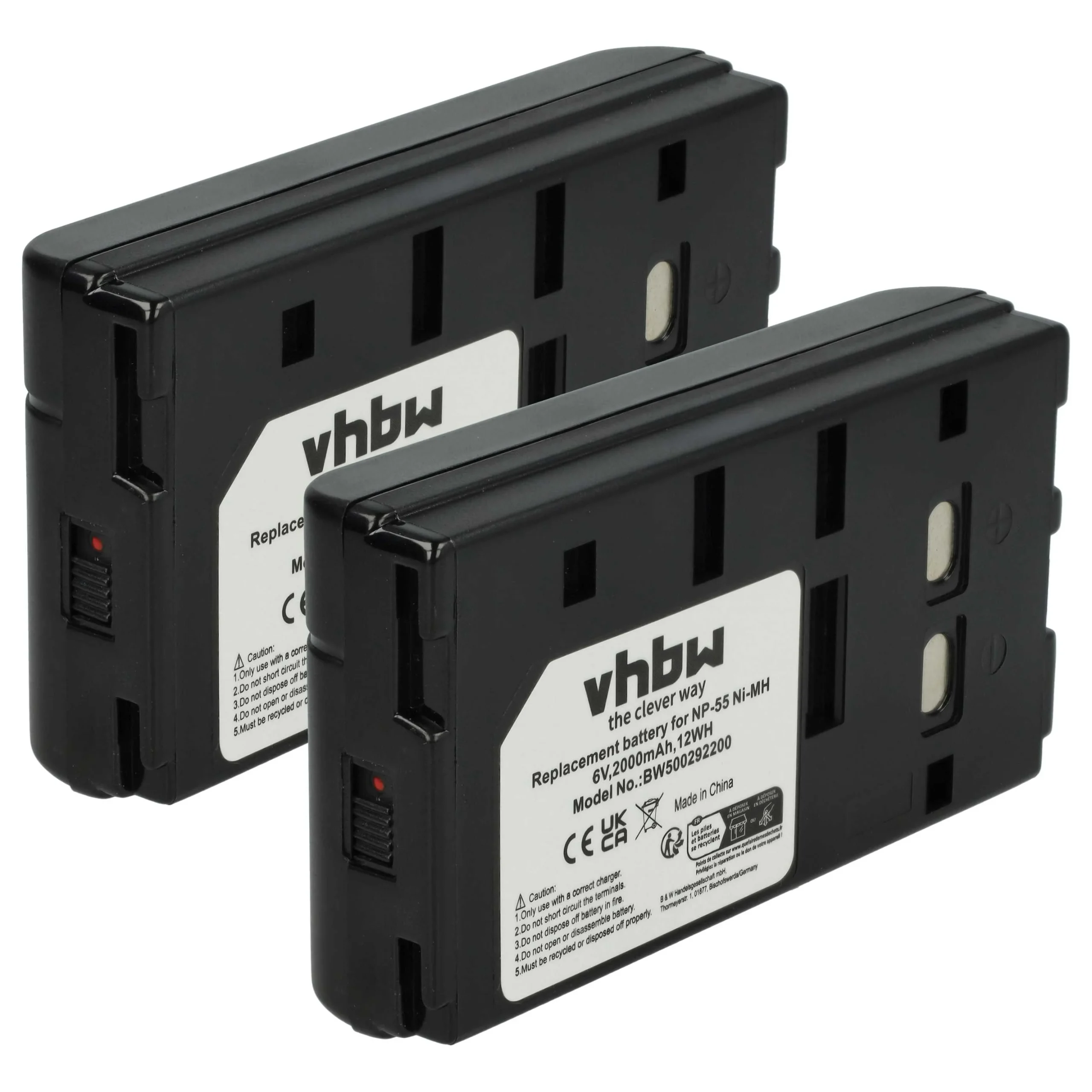 2x Batteries remplace JVC BN-V65U, BN-V50U, BN-V25U, BN-V22U pour caméscope Sony- 2000mAh 6V NiMH
