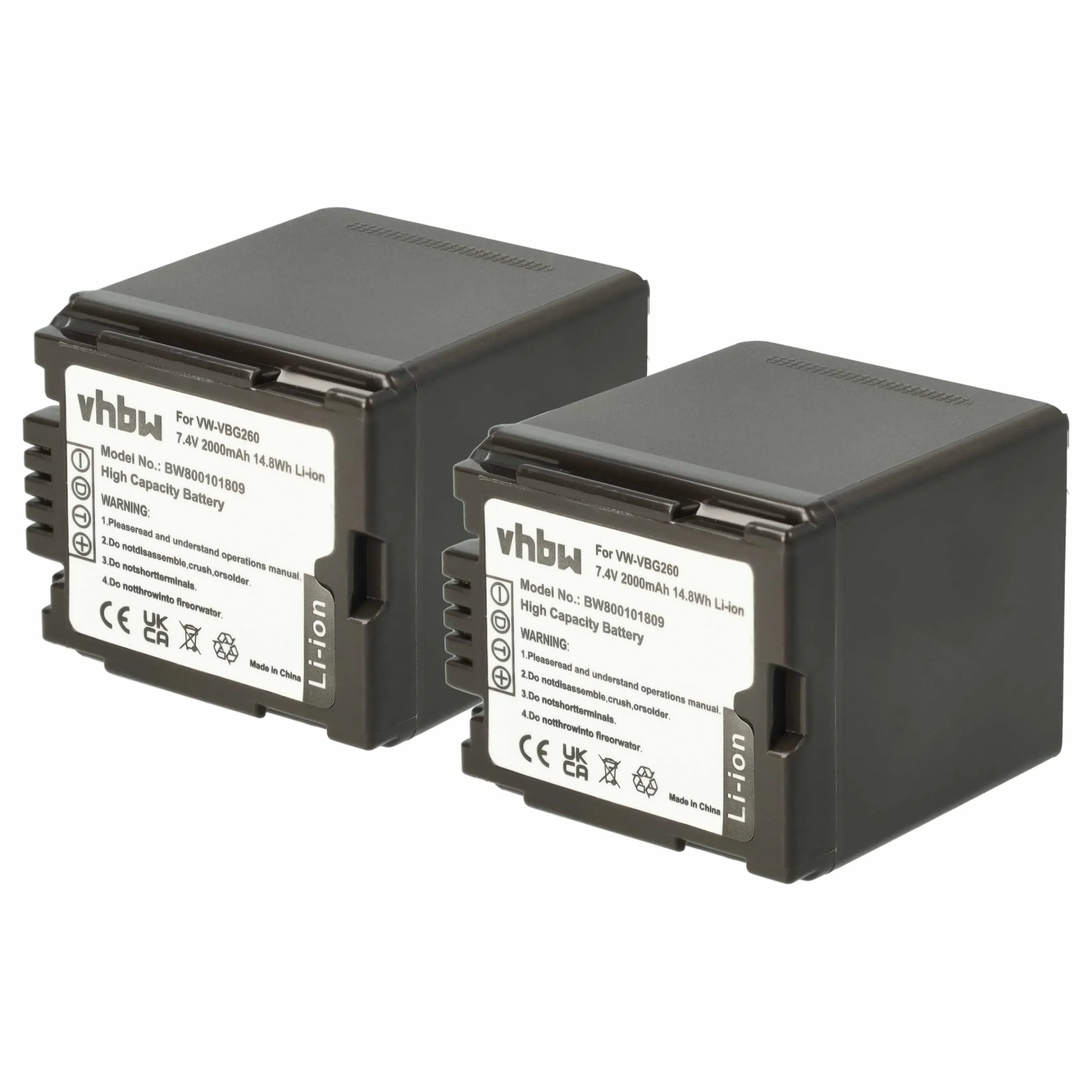 2x Batteries remplace Panasonic VW-VBG260 pour caméscope Panasonic- 2000mAh 7,2V Li-ion avec puce