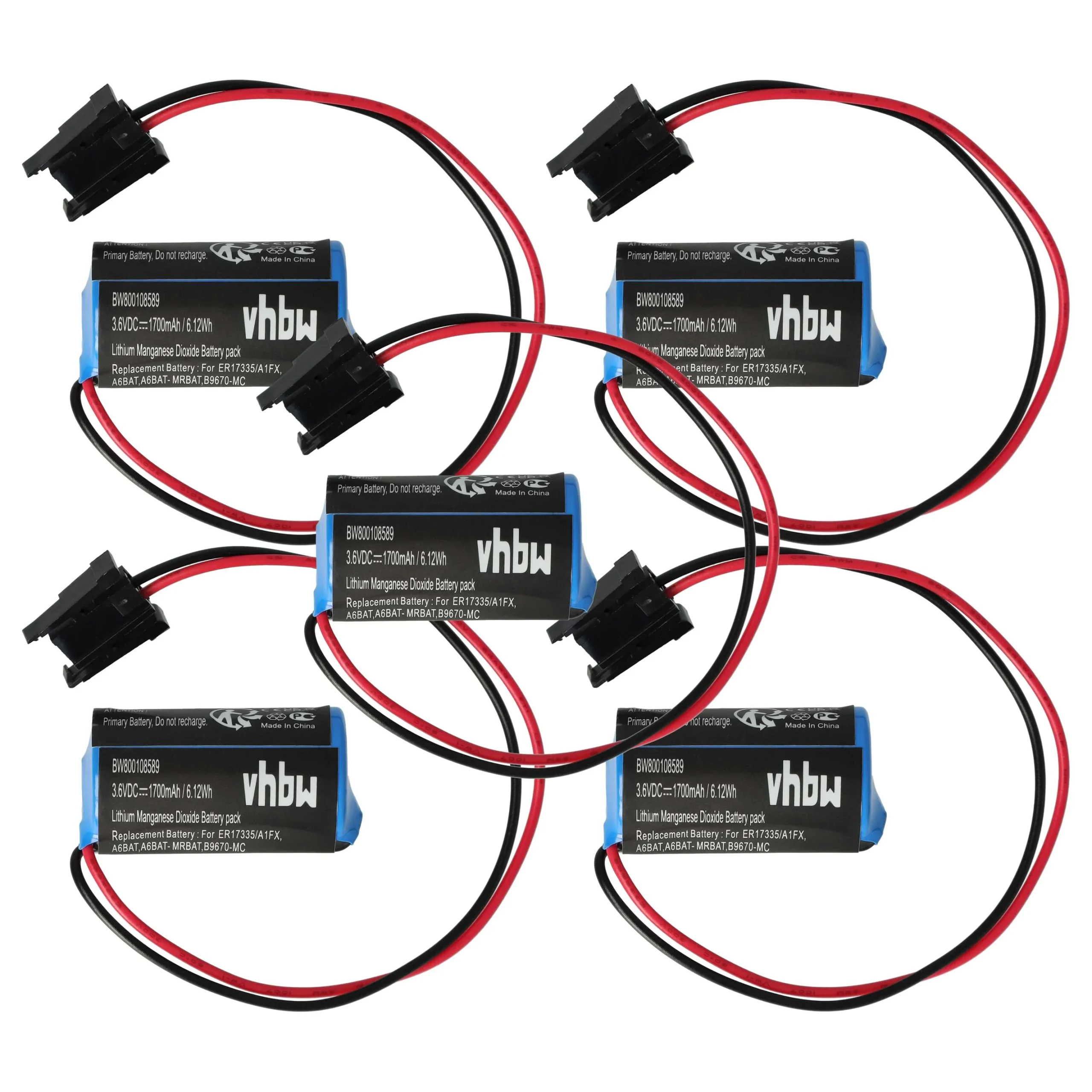 5x Piles remplace Mitsubishi B9670-MC, A6BAT, A6BAT-MRBAT. pour unité de contrôle - 1700mAh 3,6V Li-MnO2