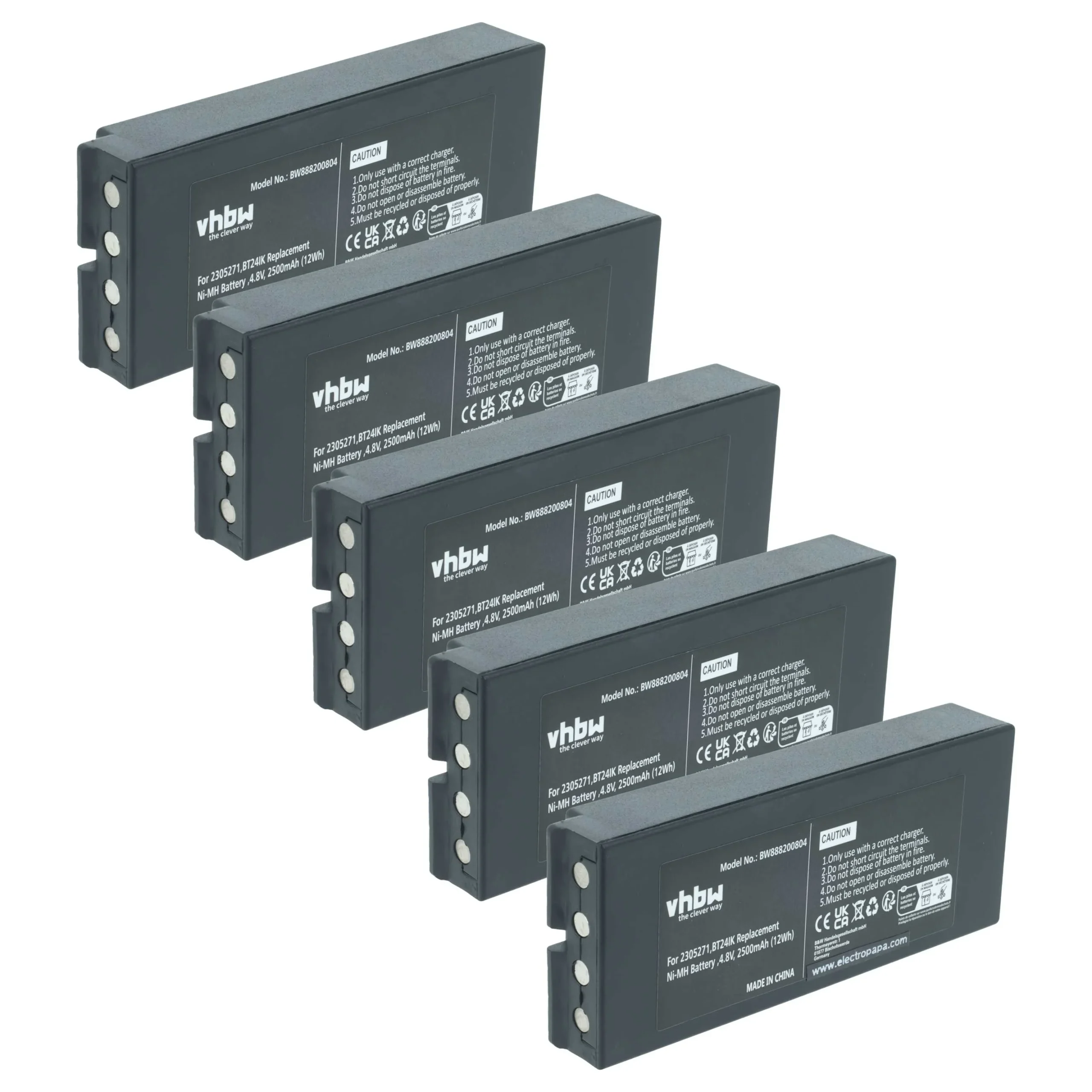 Batterie (5 pièces) remplace Danfoss 2305271, BT24IK - 2500mAh 4,8V NiMH