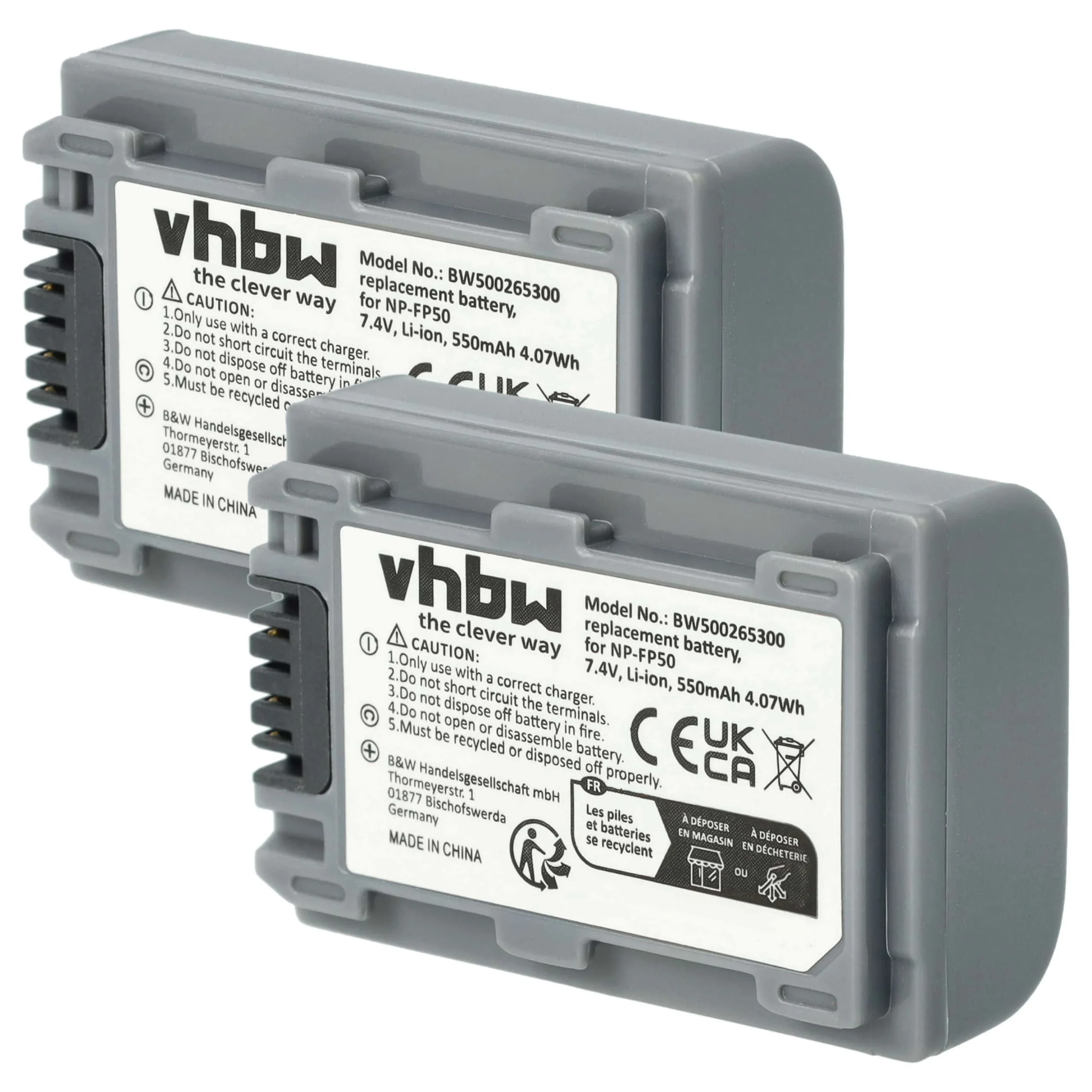 2x Batteries remplace Sony NP-FP70, NP-FP60, NP-FP51, NP-FP50, NP-FP30 pour caméscope Sony- 500mAh 7,2V Li-ion