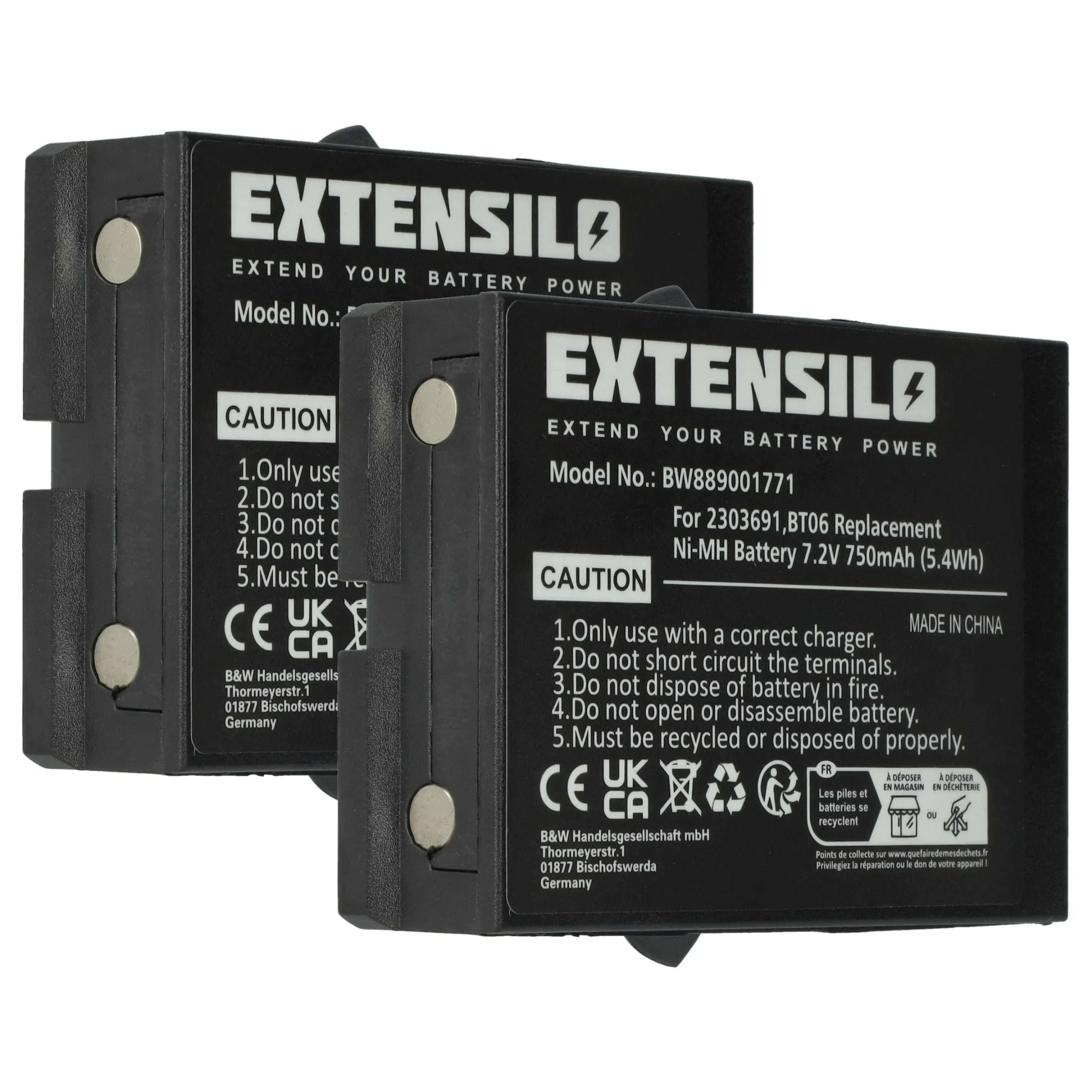 Batterie (2 pièces) remplace Danfoss 2303691, BT06 - 750mAh 7,2V NiMH