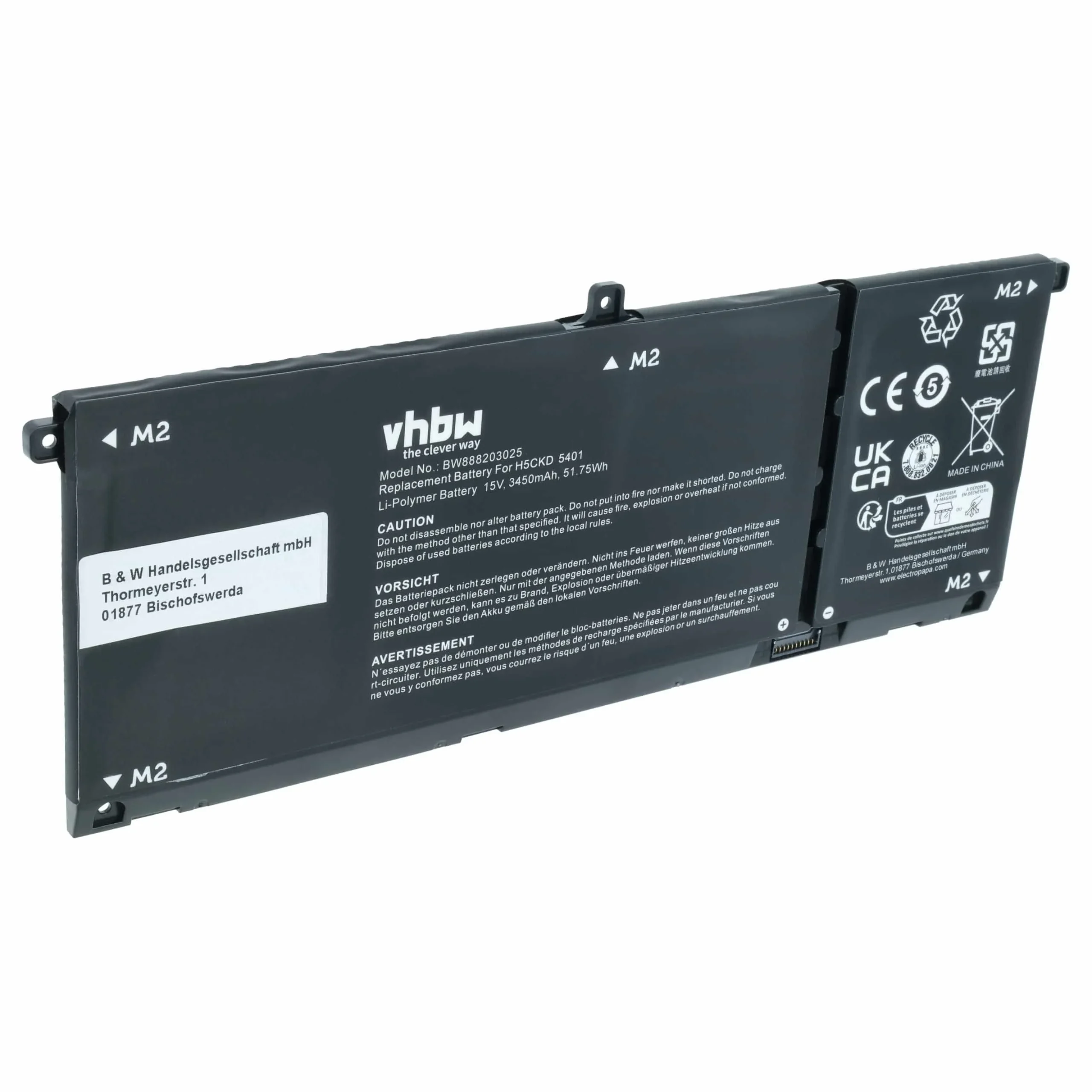 Batterie remplace Dell 9077G, H5CKD, TXD0 pour ordinateur portable Dell- 3450mAh 15V Li-polymère
