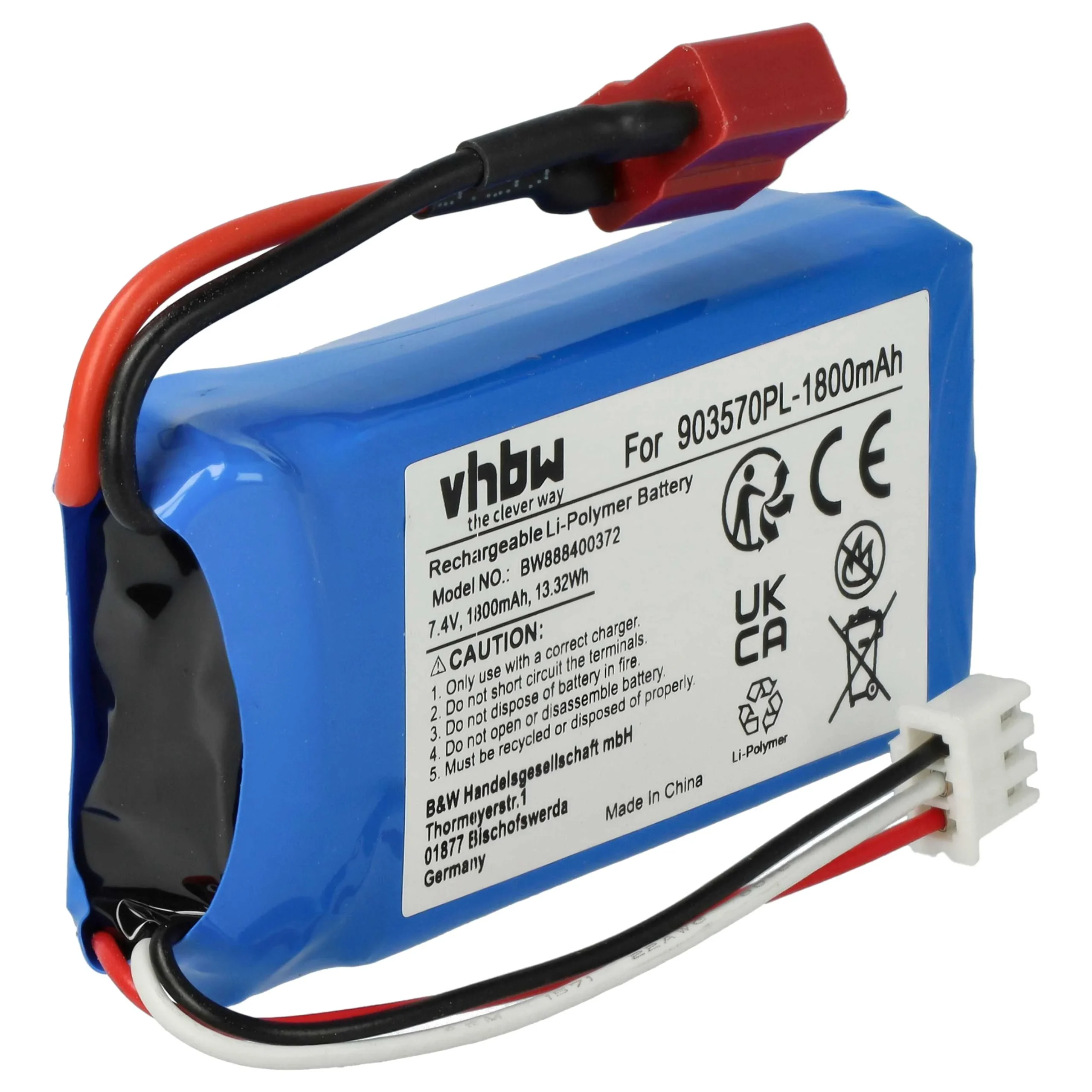 Batterie modèle radio-télécommandé - 1800mAh 7,4V Li-polymère, T-connecteur AWG16