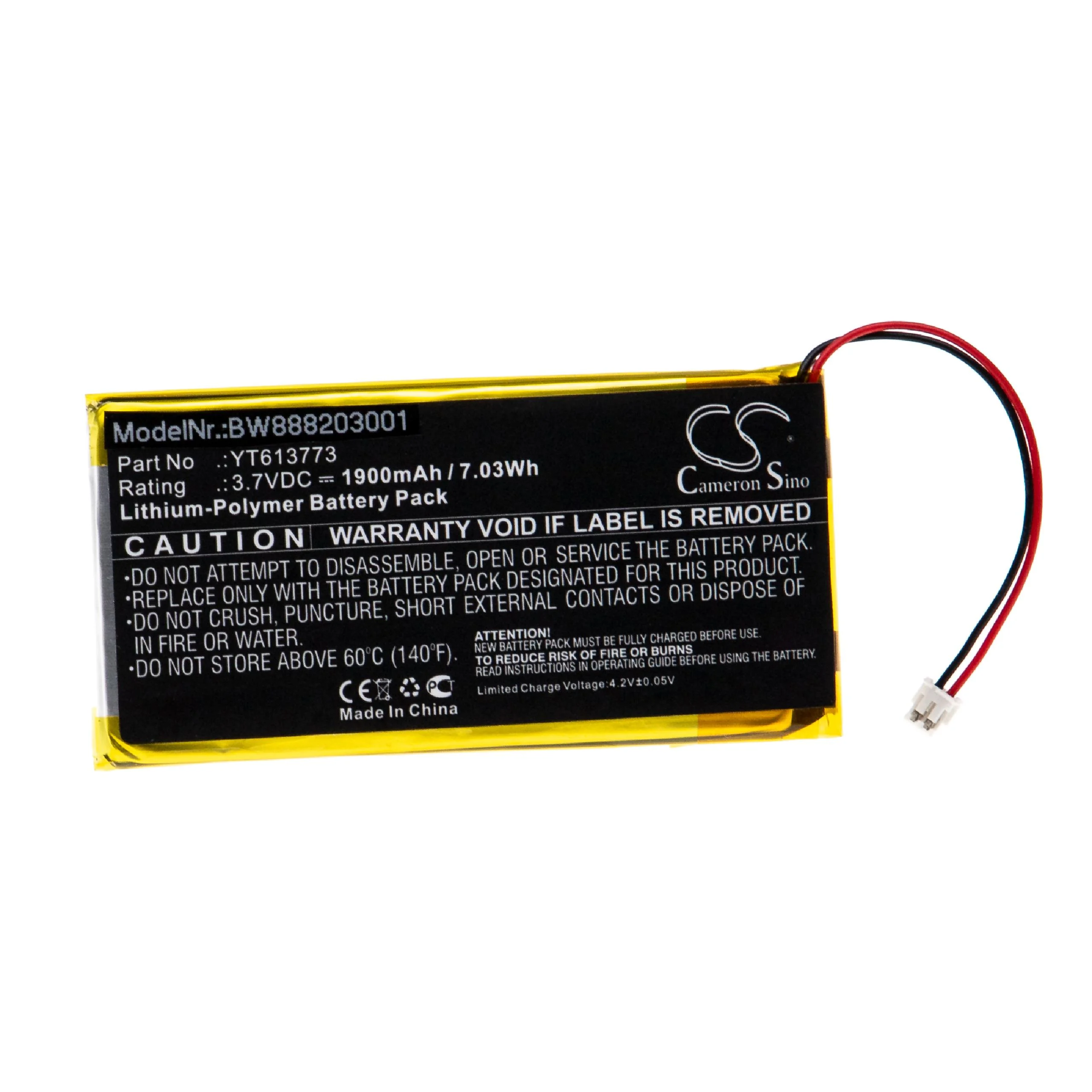 Batterie remplace xDuoo YT613773 pour lecteur MP3 xDuoo - 1900mAh 3,7V Li-polymère