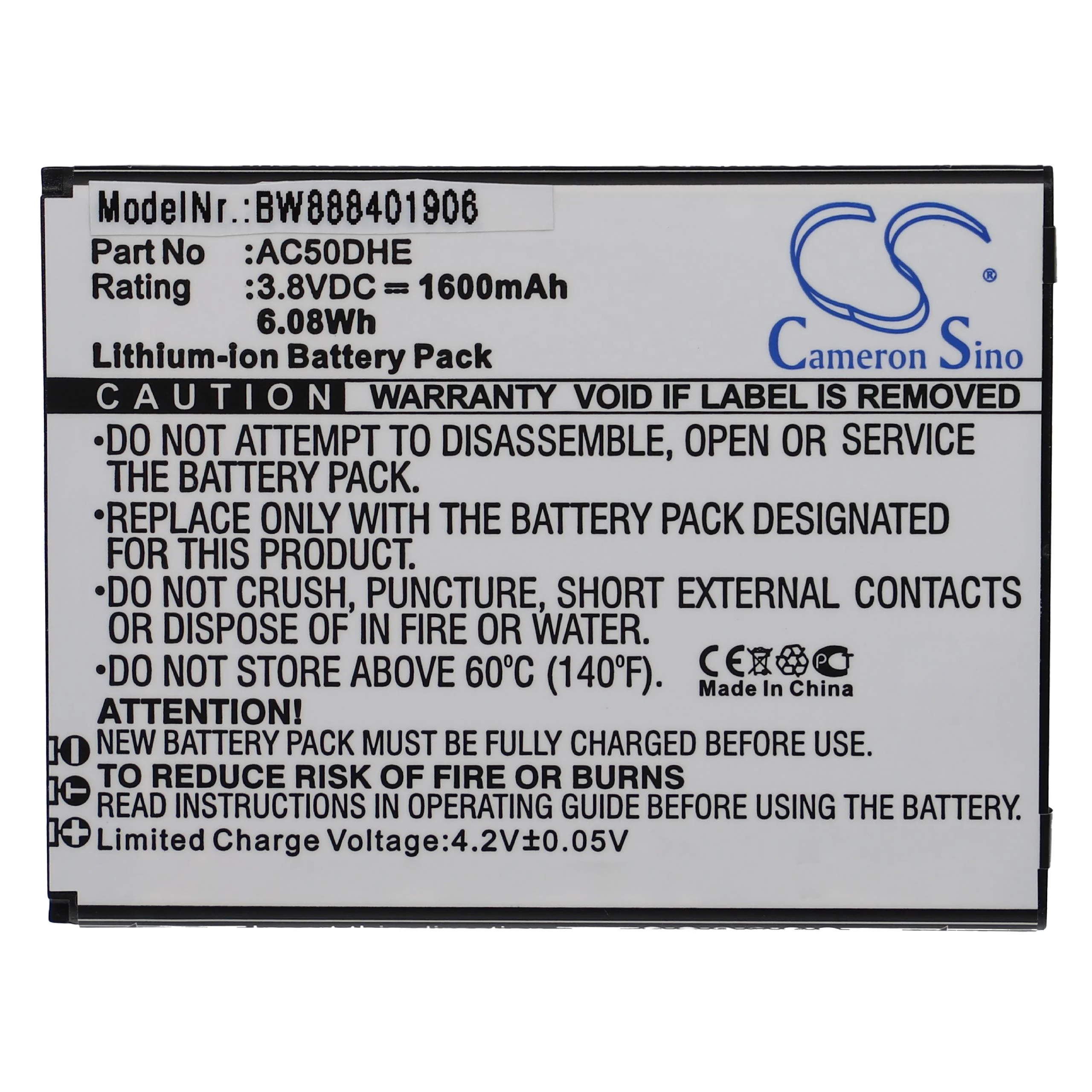Batterie remplace Archos AC50DHE téléphone portable Archos - 1600mAh 3,8V Li-ion