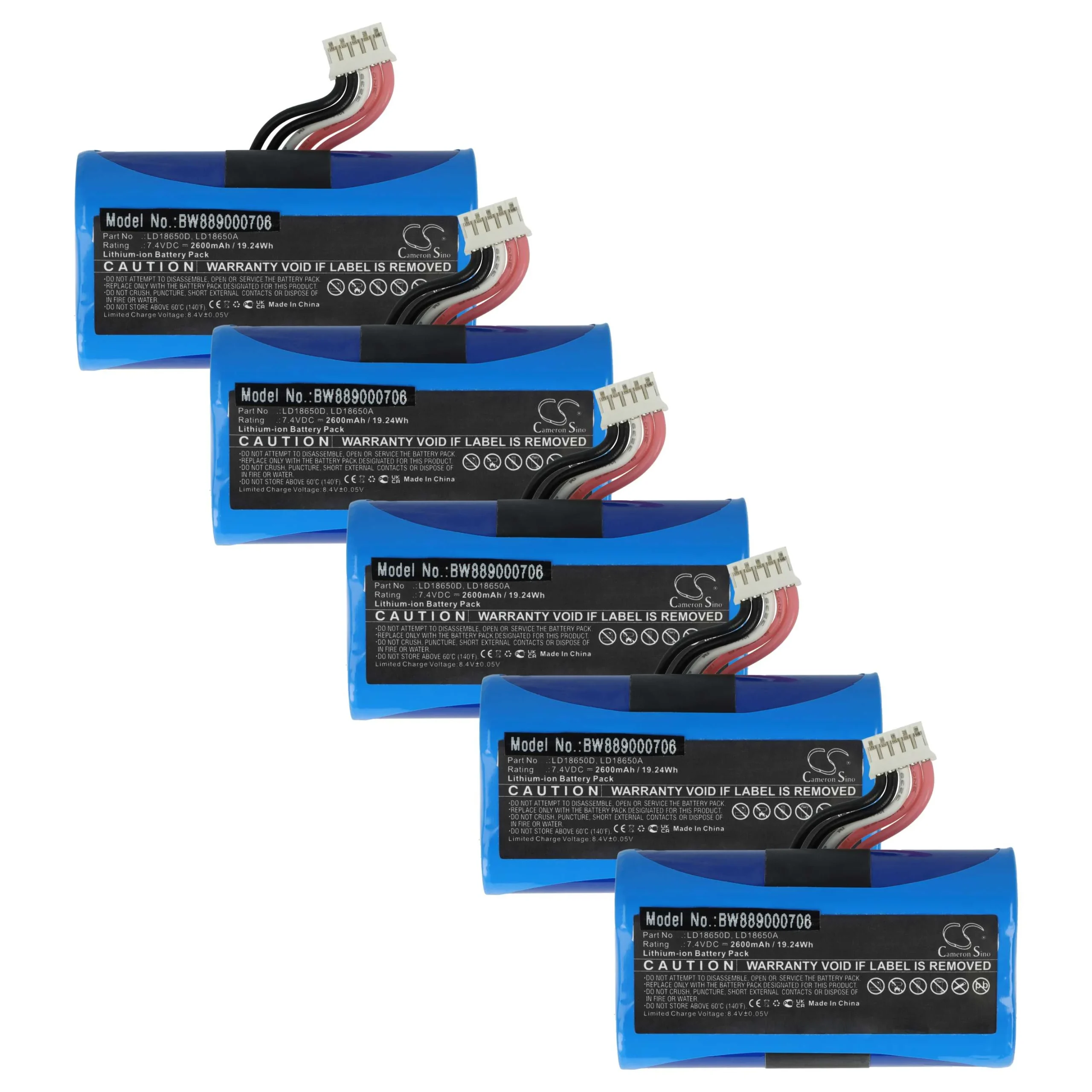 5x Batteries remplace Ingenico LD18650D pour scanner de code-barre Newland - 2600mAh 7,4V