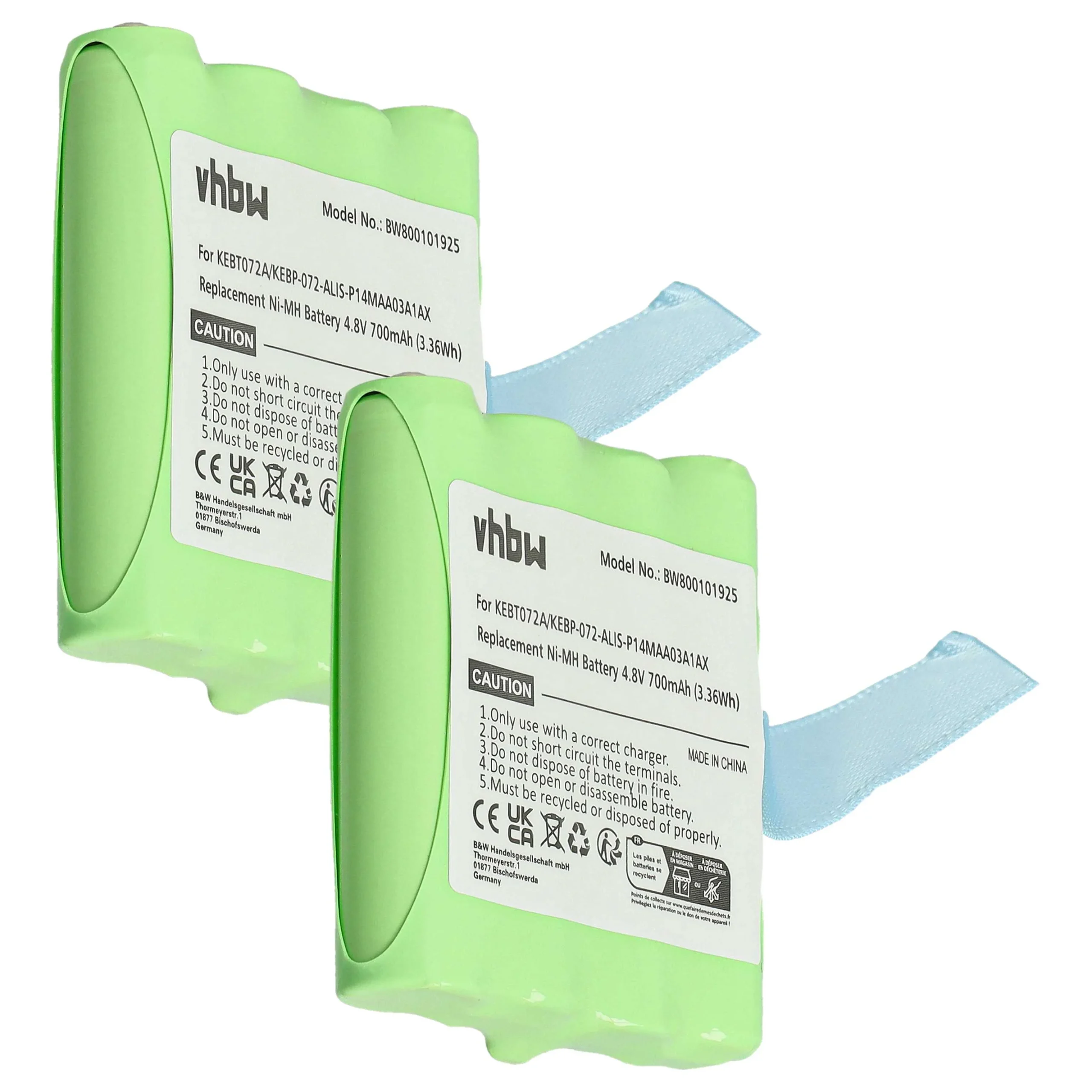 2x Batteries remplace Midland KEBT072A, BATT4R, BATT-4R pour radio talkie-walkie Switel- 700mAh 4,8V NiMH