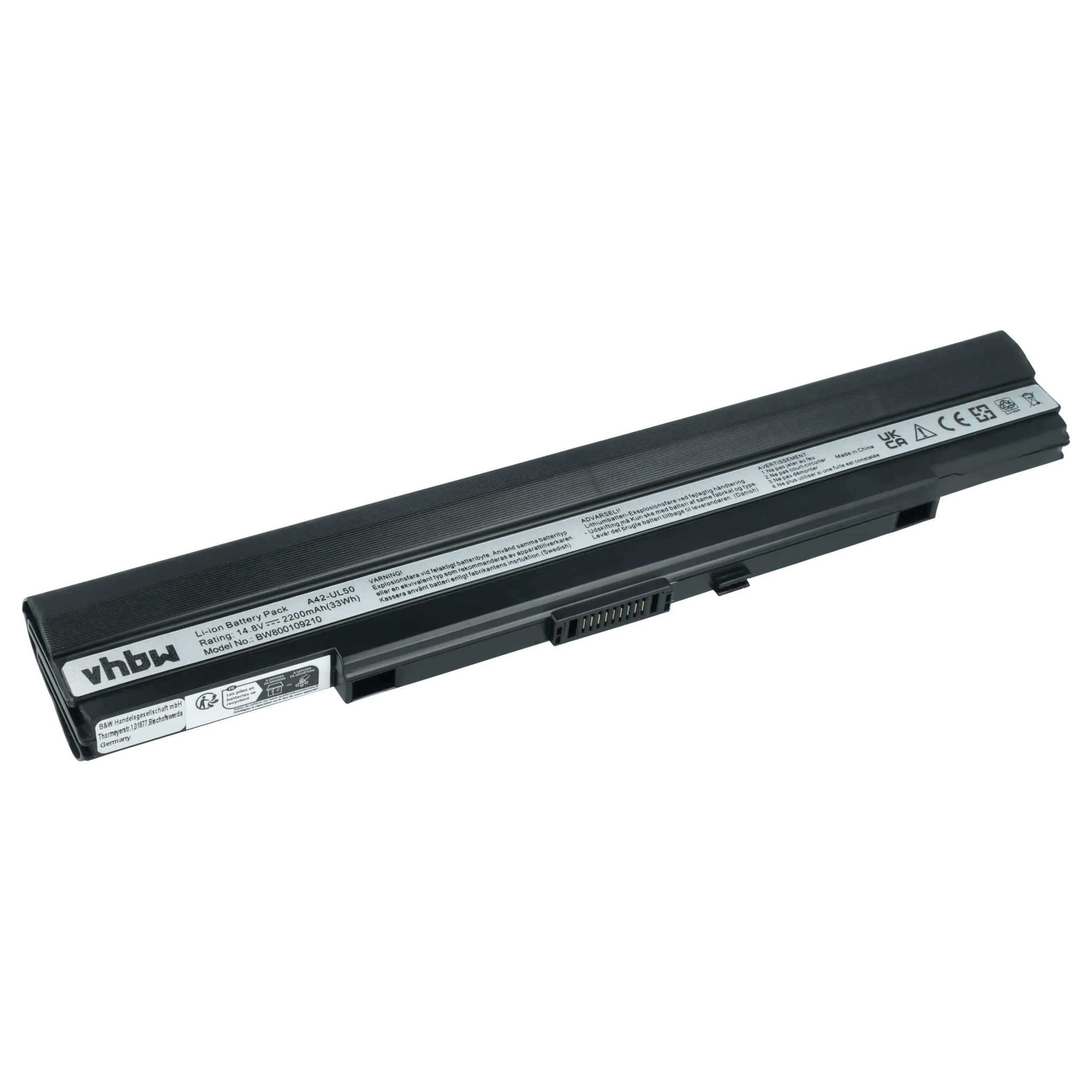 Batterie remplace Asus 07G016BW1875, 07G016C11875 pour ordinateur portable Asus- 2200mAh 14,8V Li-ion, noir