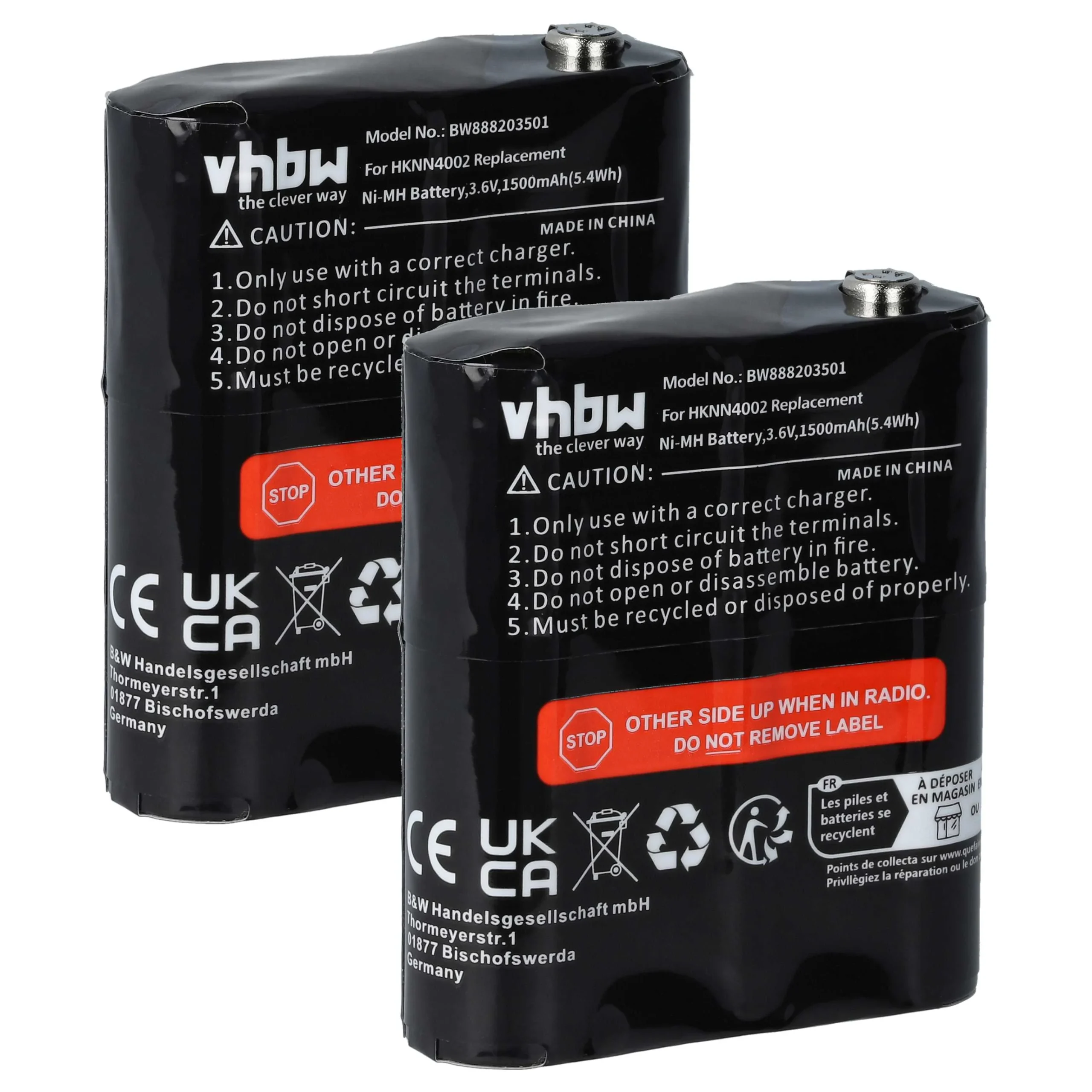 2x Batteries remplace Motorola 4002A, 56315, 1532, 53615 pour radio talkie-walkie Motorola- 1500mAh 3,6V NiMH