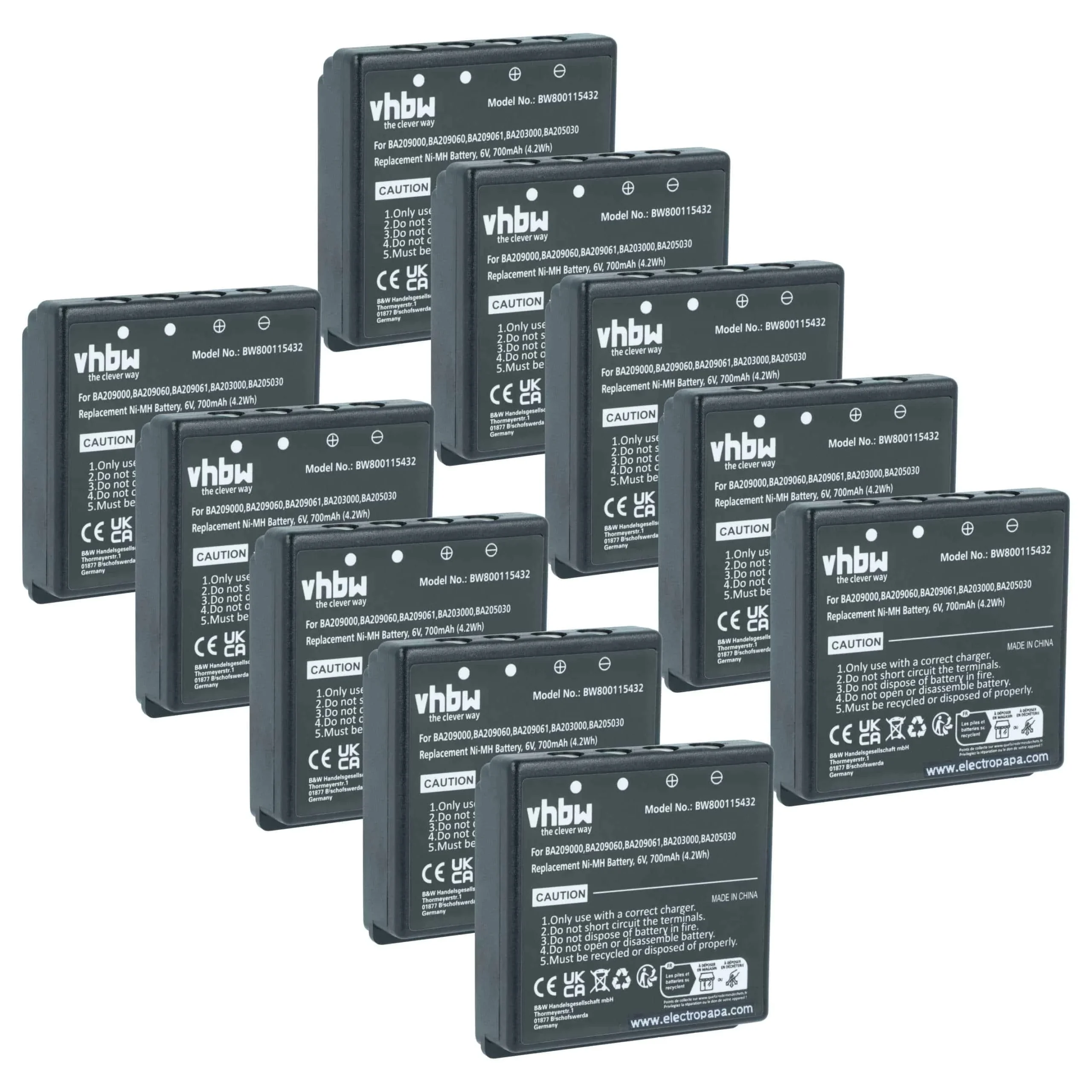 Batterie (10 pièces) remplace HBC BA206000, BA209000, BA203000, BA205030, 005-01-00615 - 700mAh 6V NiMH