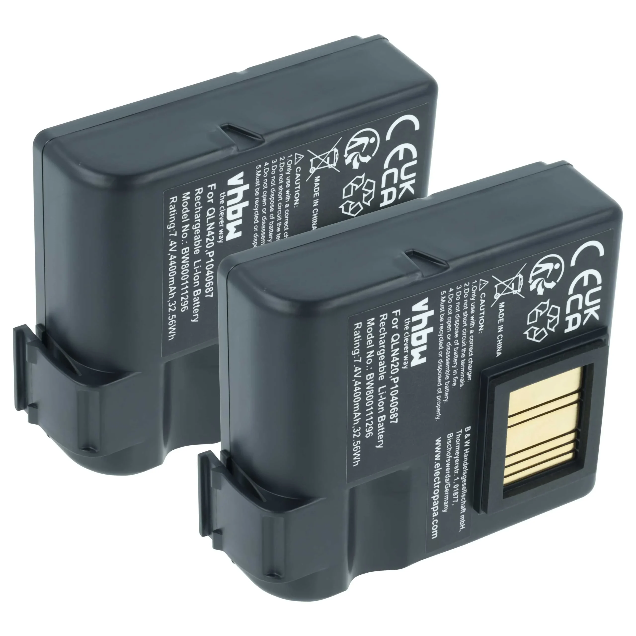2x Batteries remplace Zebra BTRY-MPP-68MA1-01, P1040687 pour imprimante Zebra - 4400mAh 7,4V Li-ion