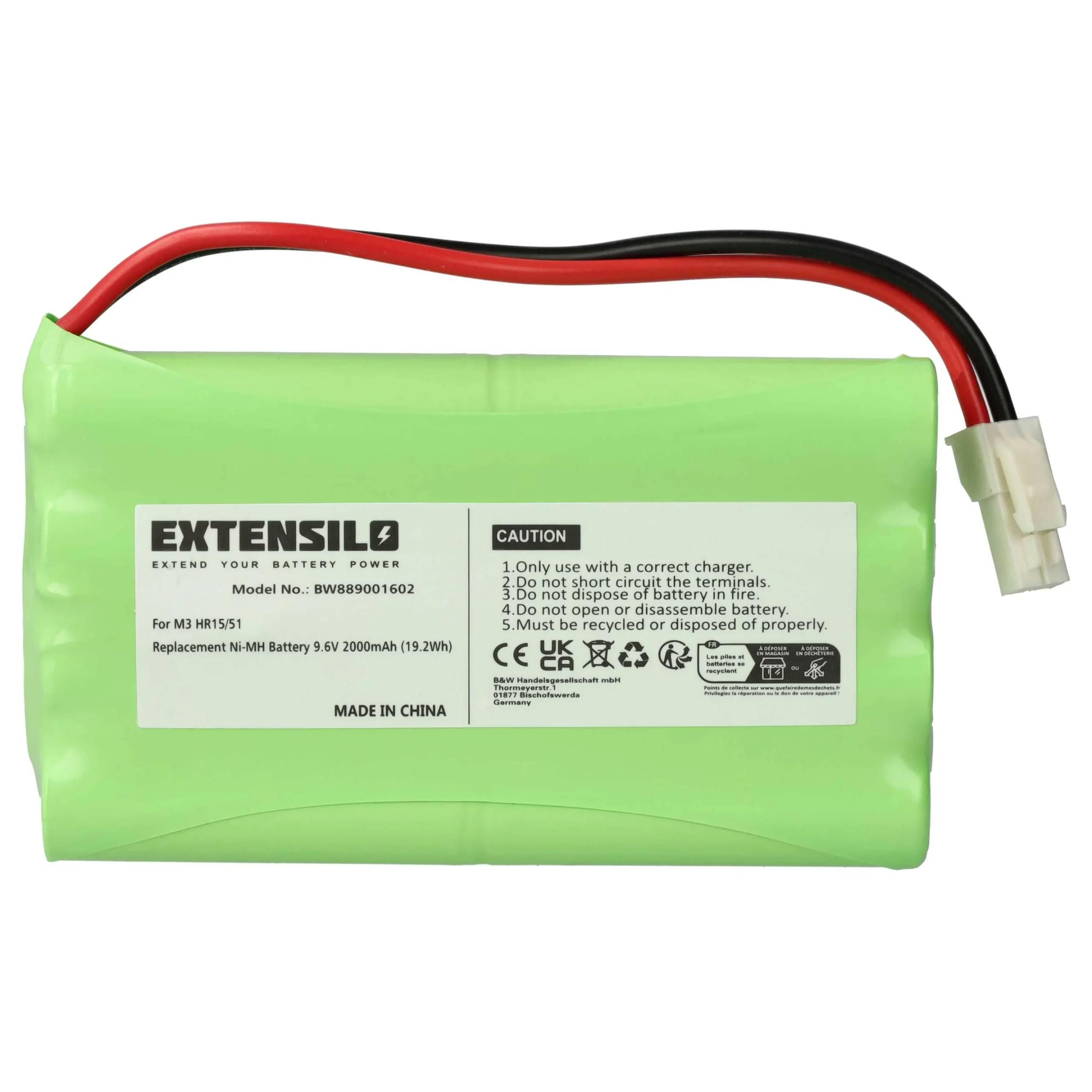 Batterie remplace Polargos S1512 pour motorisation de porte, portail Somfy - 2000mAh 9,6V NiMH