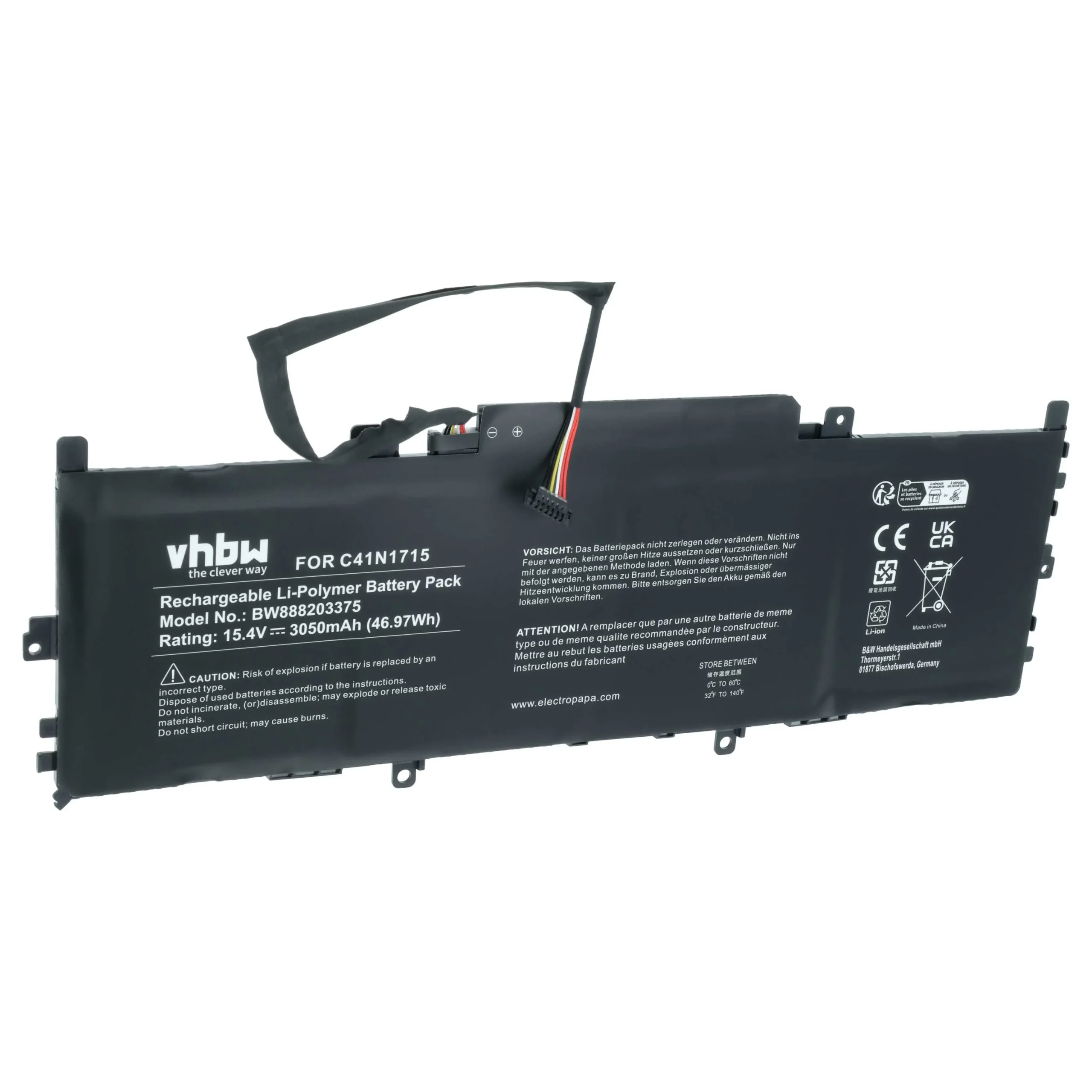 Batterie remplace Asus 0B200-02760000, C41N1715 pour ordinateur portable Asus- 3050mAh 15,4V Li-polymère