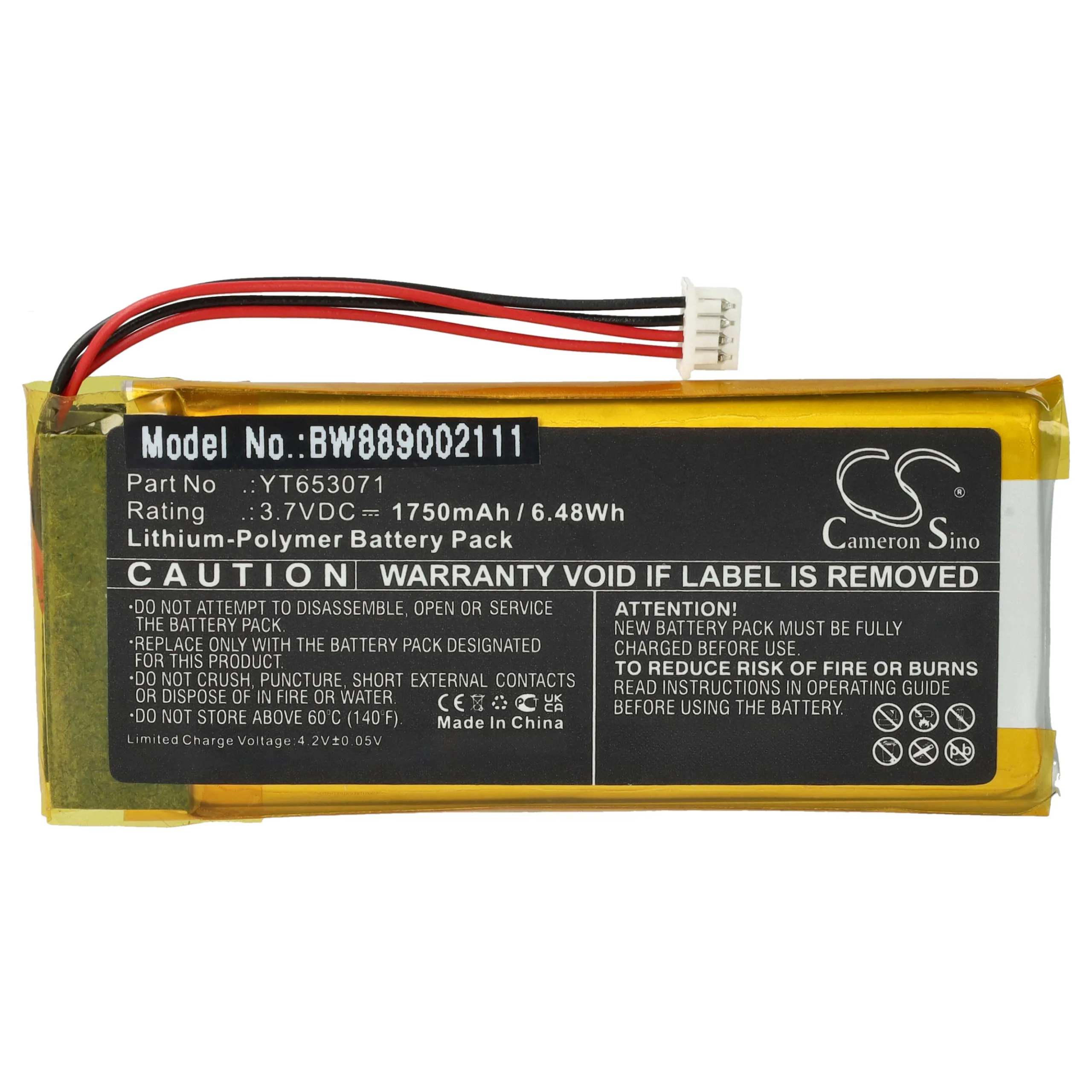 Batterie remplace xDuoo YT653071 pour lecteur MP3 xDuoo - 1750mAh 3,7V Li-polymère