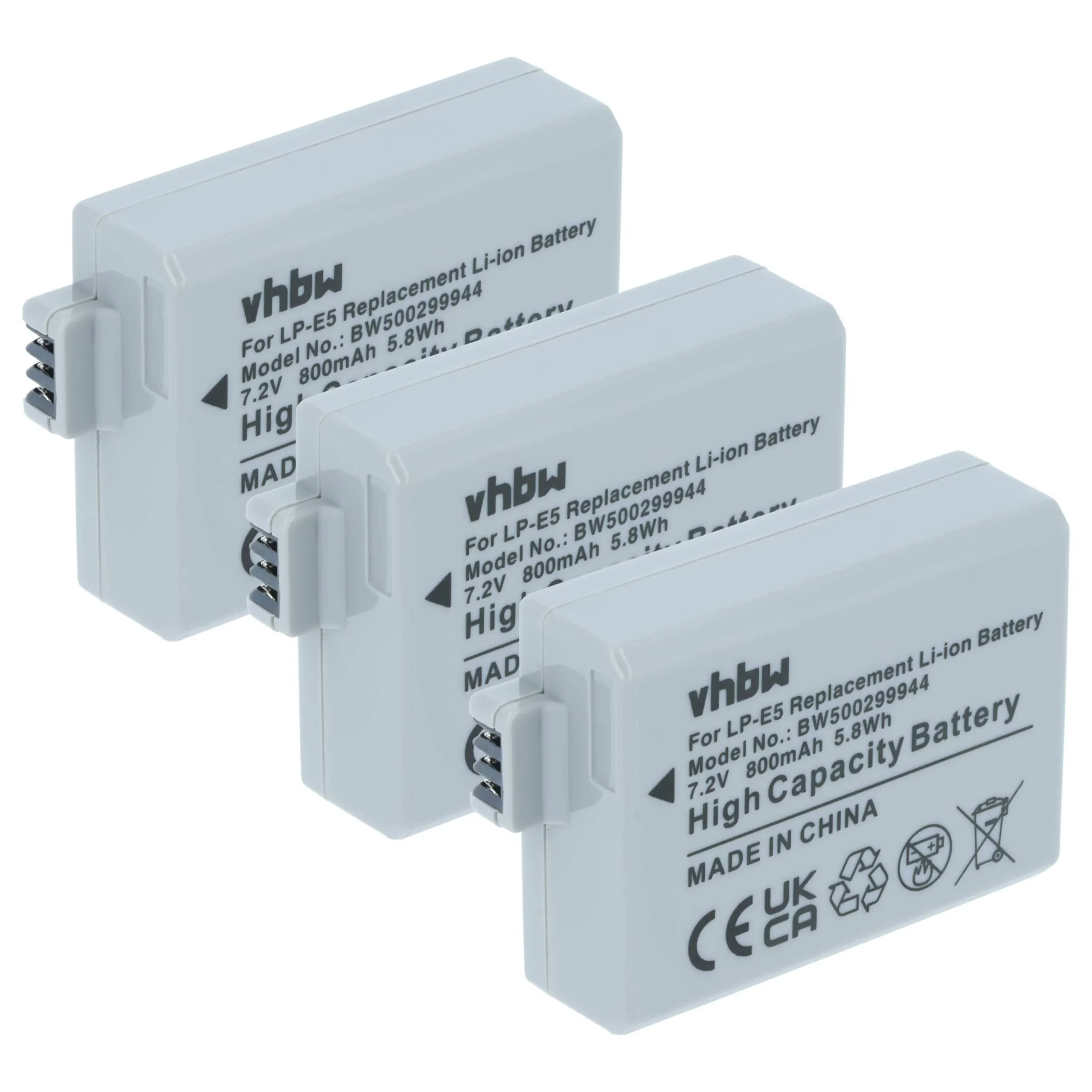 3x Batteries remplace Canon LP-E5, LC-E5 pour appareil photo Canon- 900mAh 7,4V Li-ion